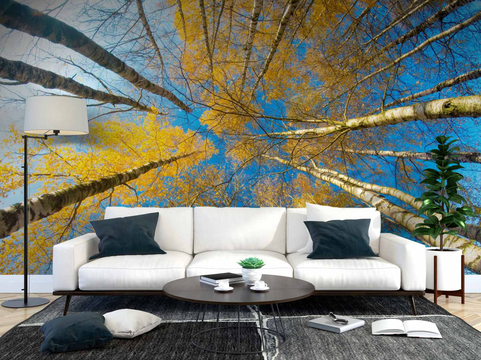 Fotobehang de toppen van hoge bomen zijn geel geschilderd