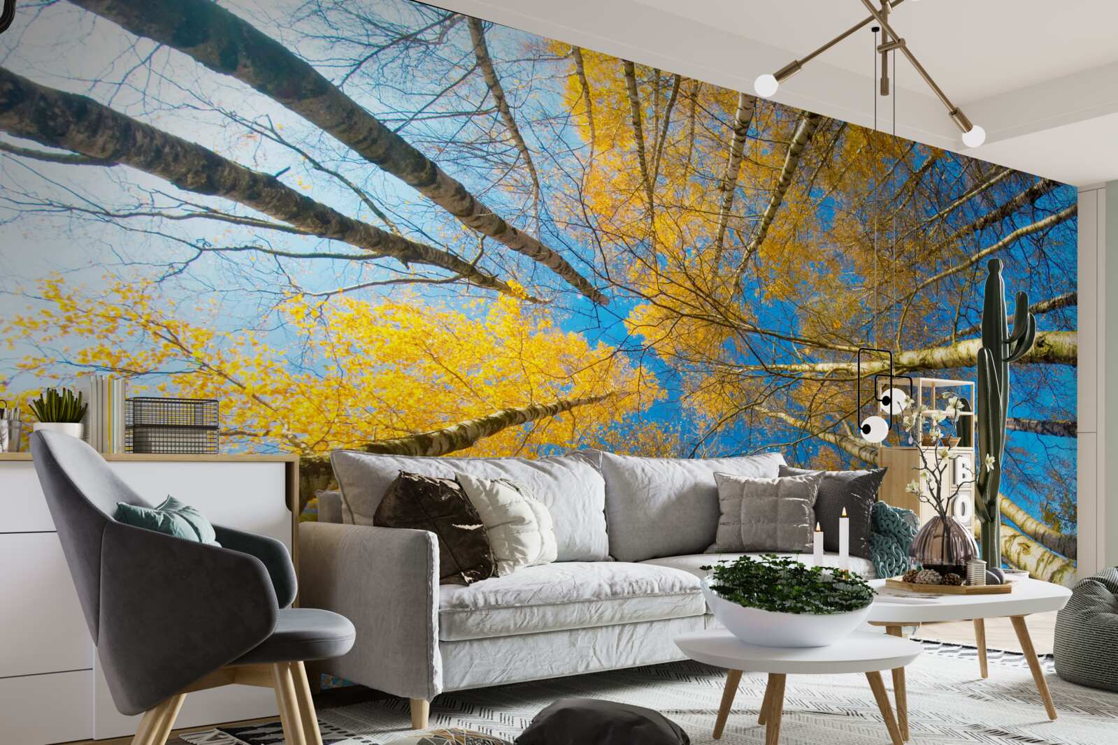 Fotobehang de toppen van hoge bomen zijn geel geschilderd