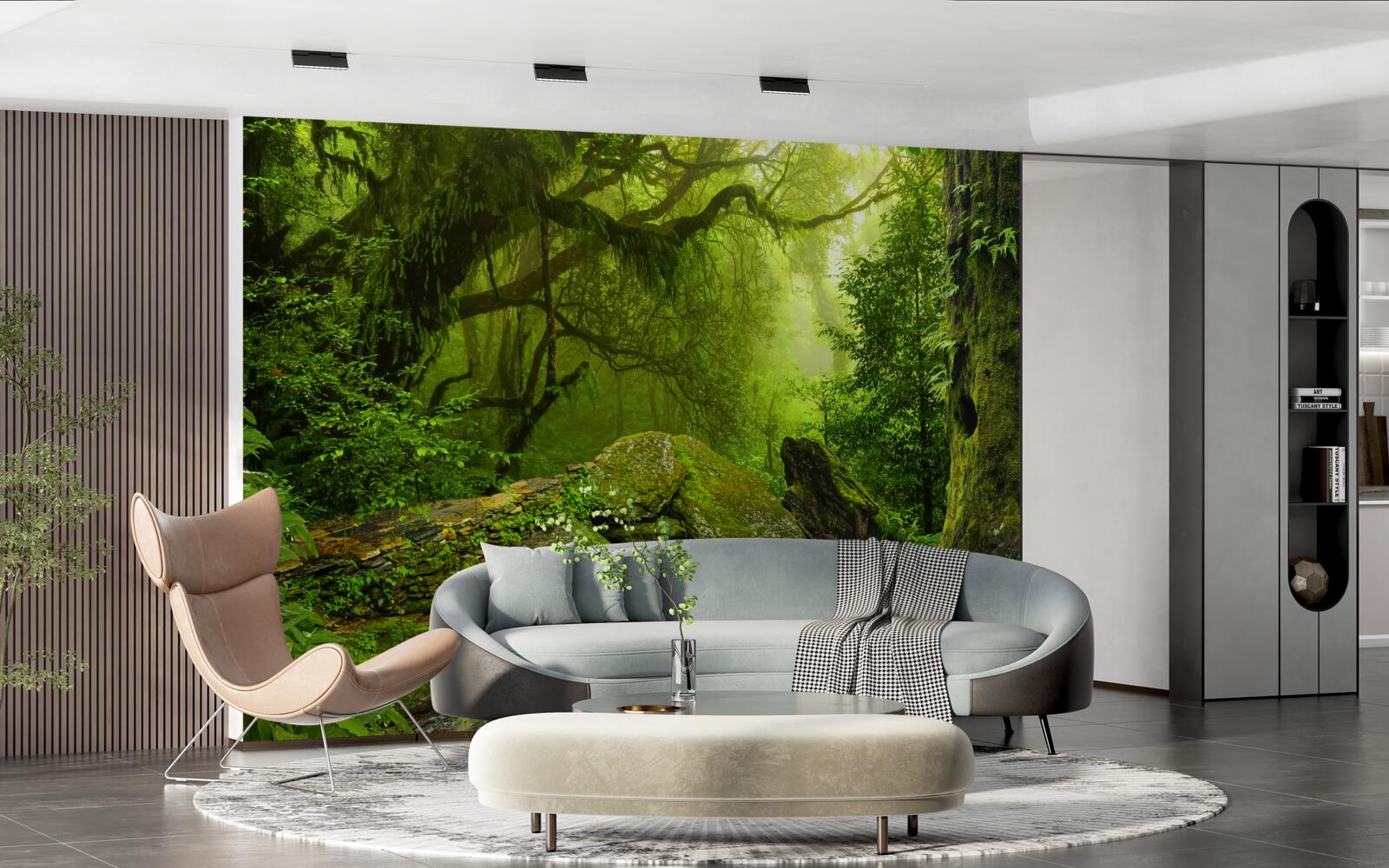 Fotobehang groen bos met een waterval