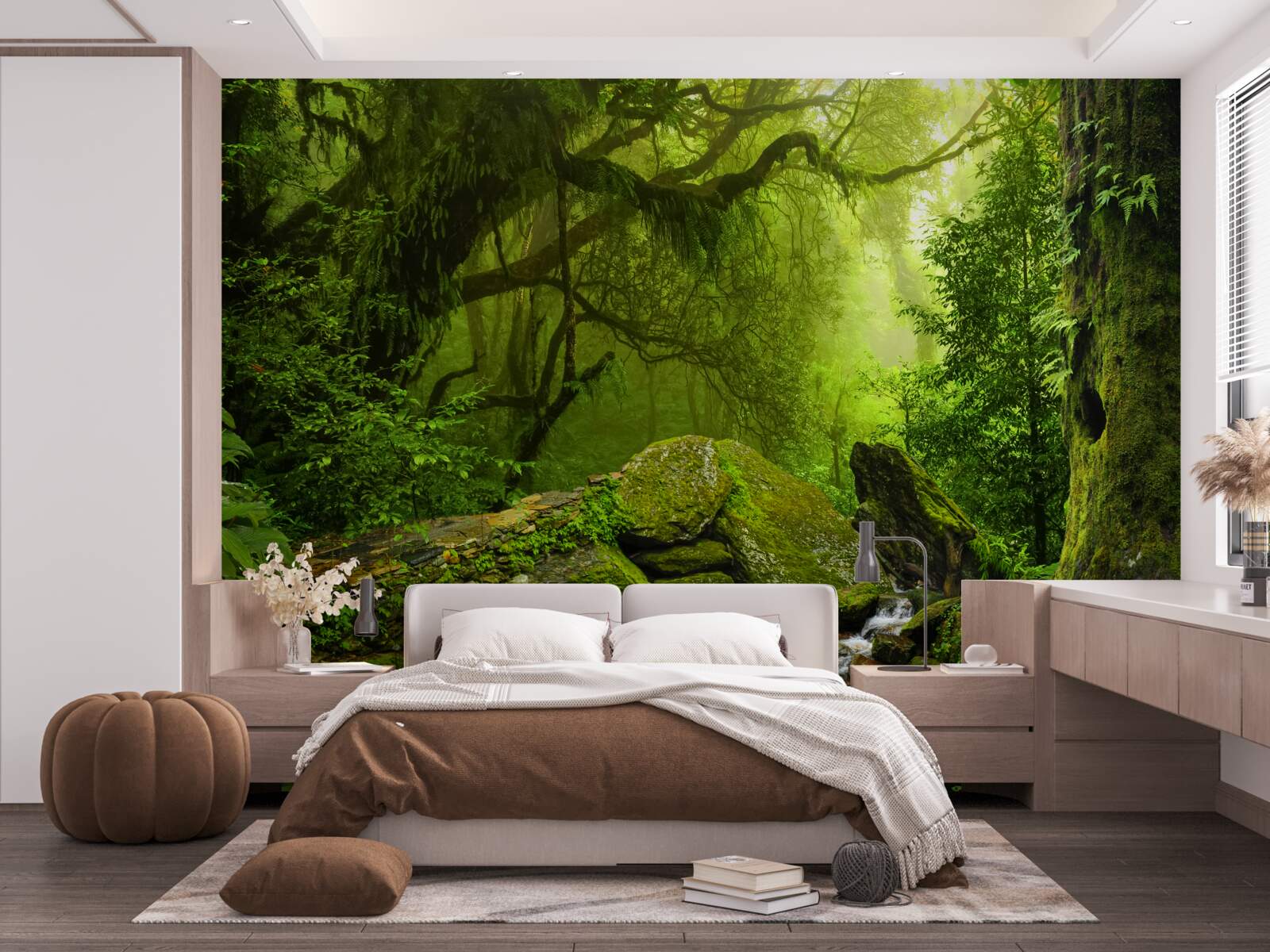 Fotobehang groen bos met een waterval