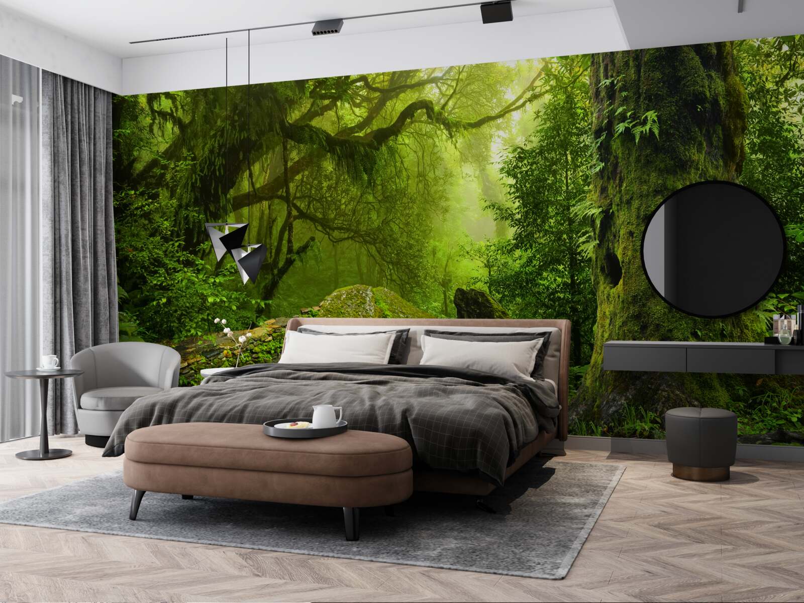 Fotobehang groen bos met een waterval