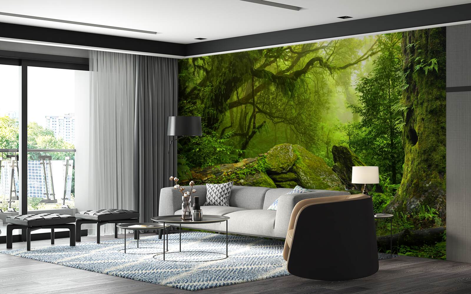 Fotobehang groen bos met een waterval