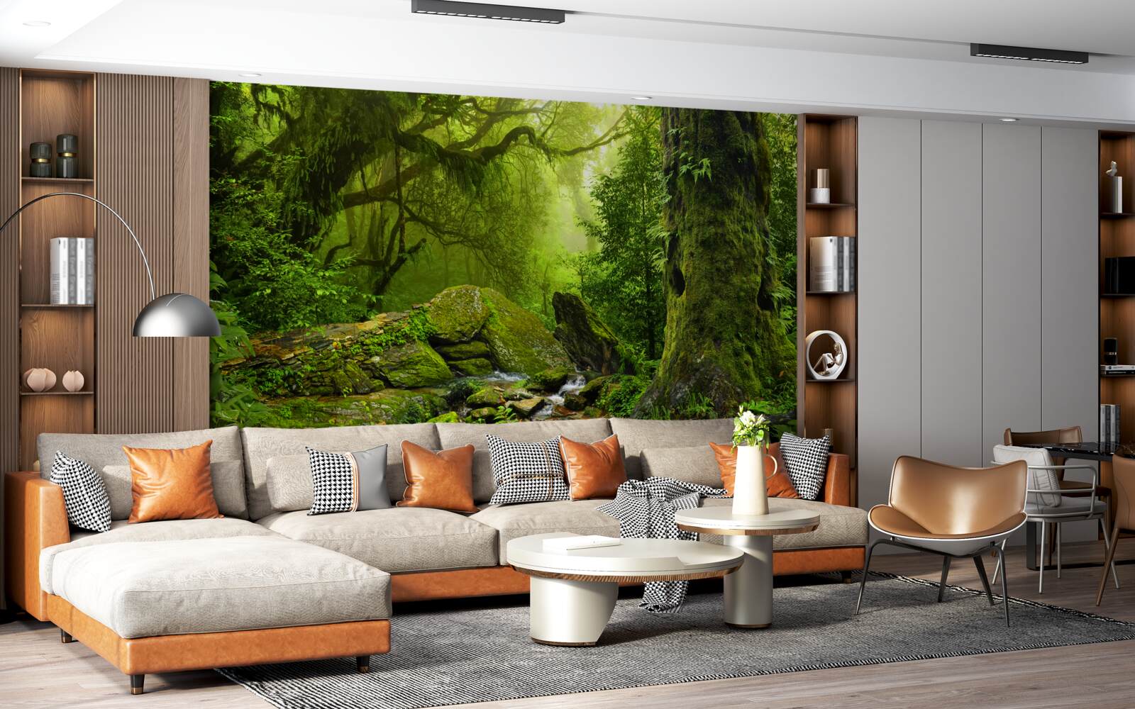 Fotobehang groen bos met een waterval