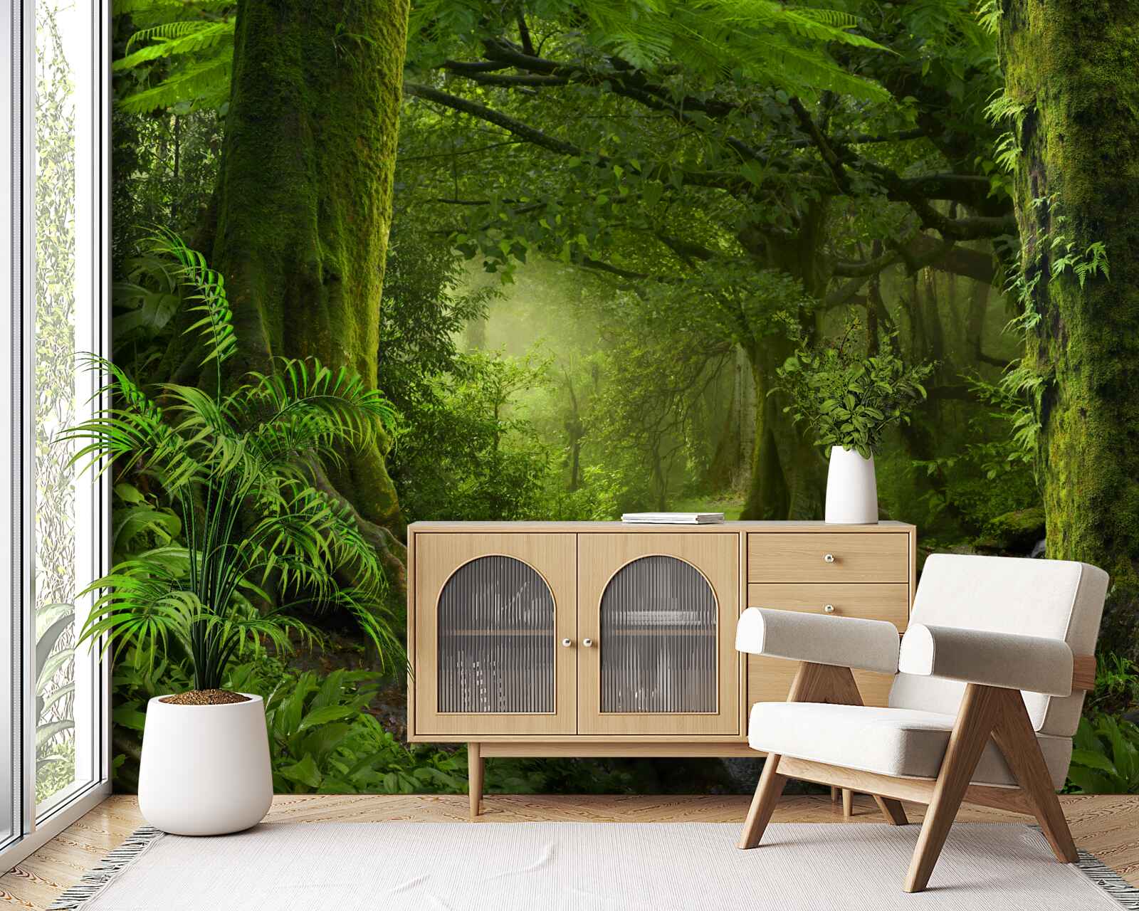 Fotobehang waterval in een groen loofbos