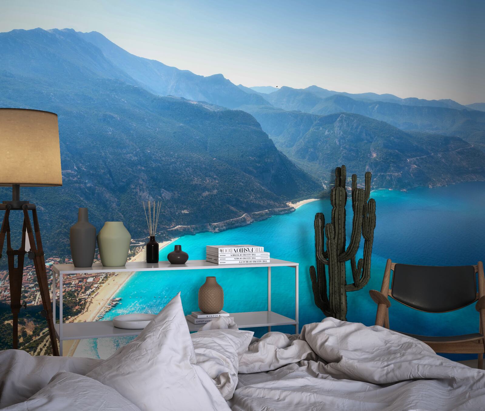 Fotobehang de kustlijn van het skigebied is blauw