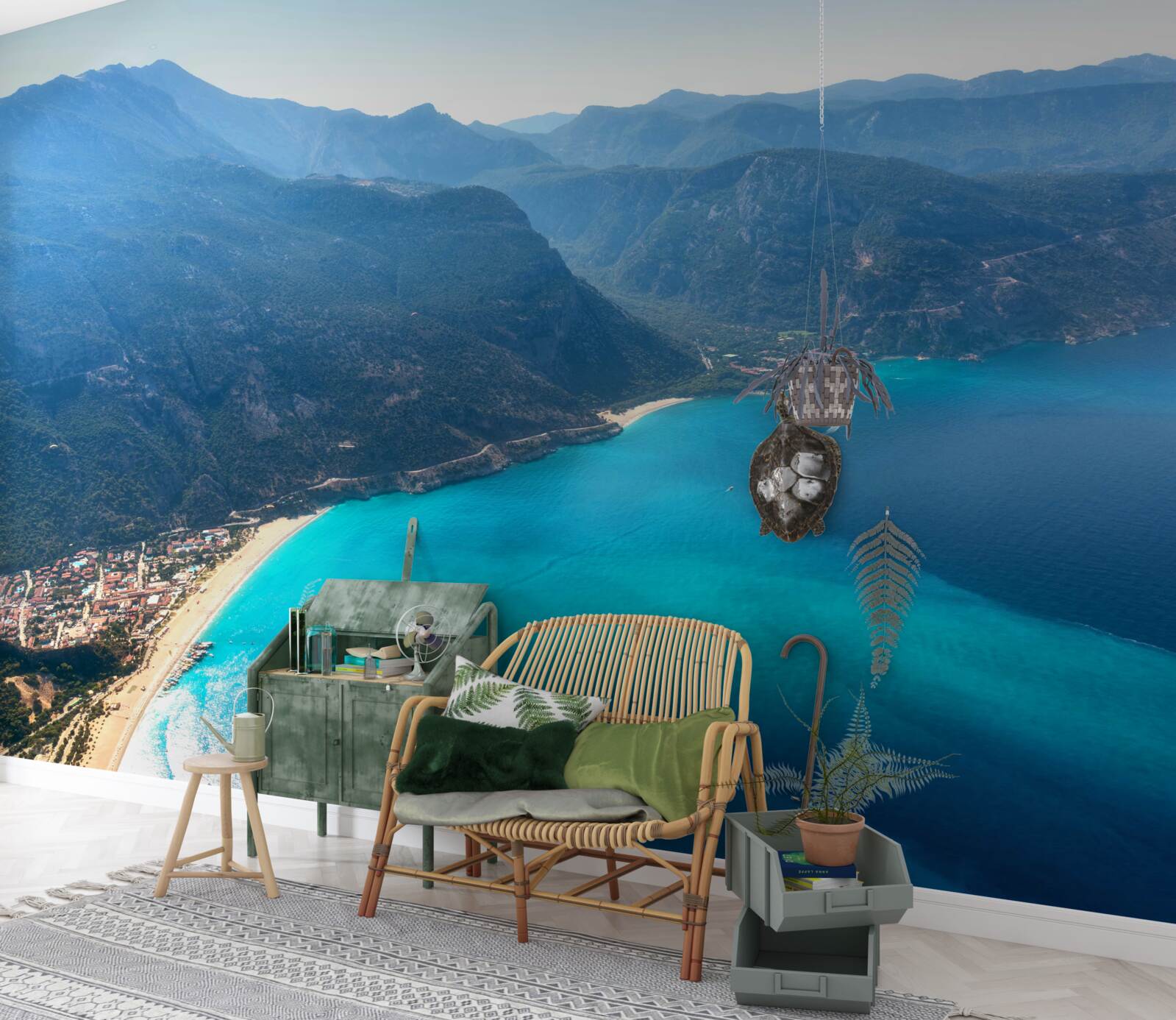 Fotobehang de kustlijn van het skigebied is blauw