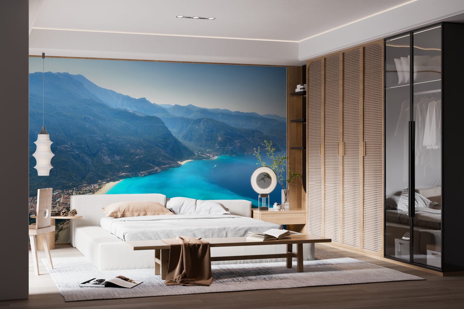 Fotobehang de kustlijn van het skigebied is blauw