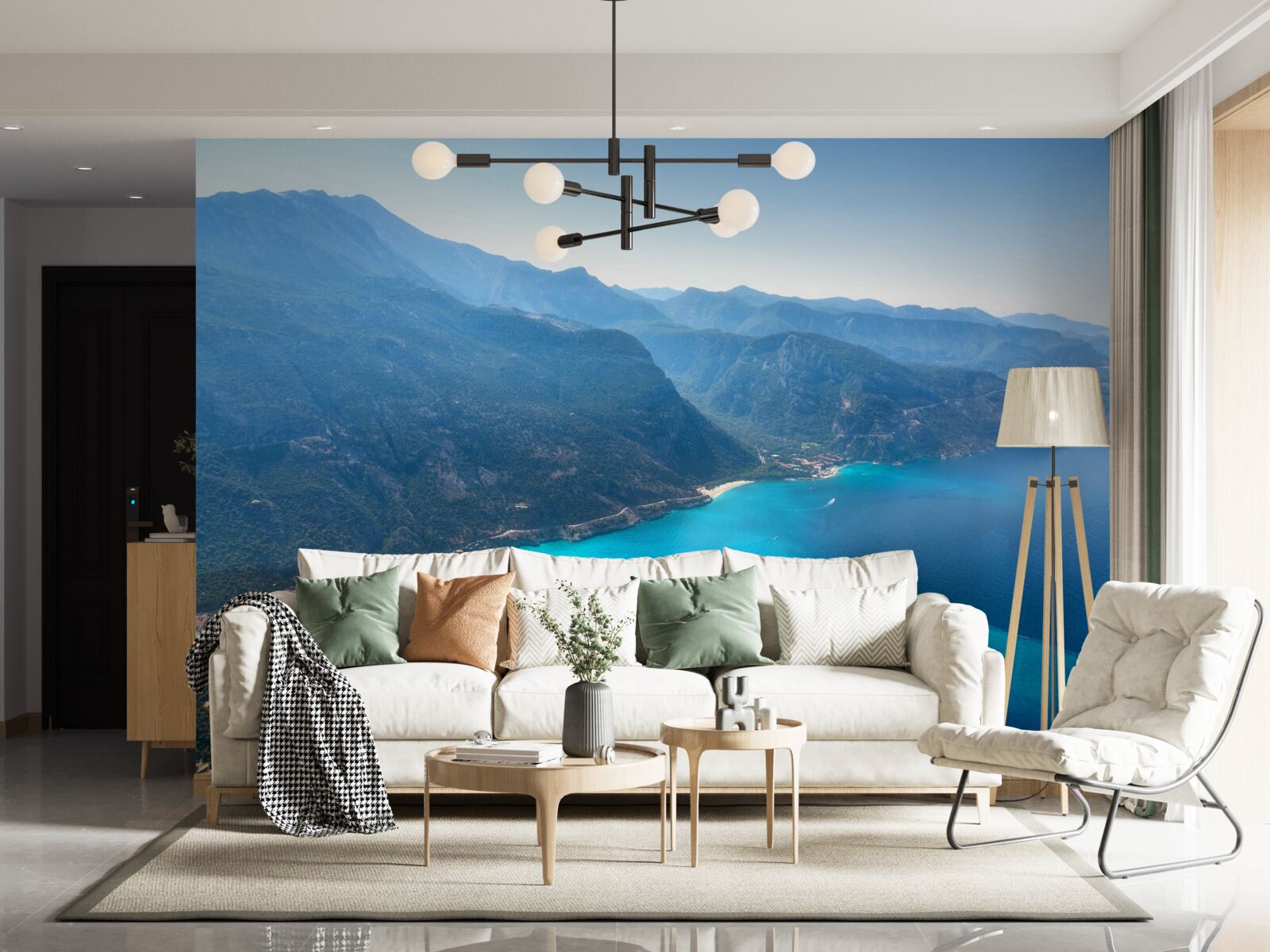 Fotobehang de kustlijn van het skigebied is blauw