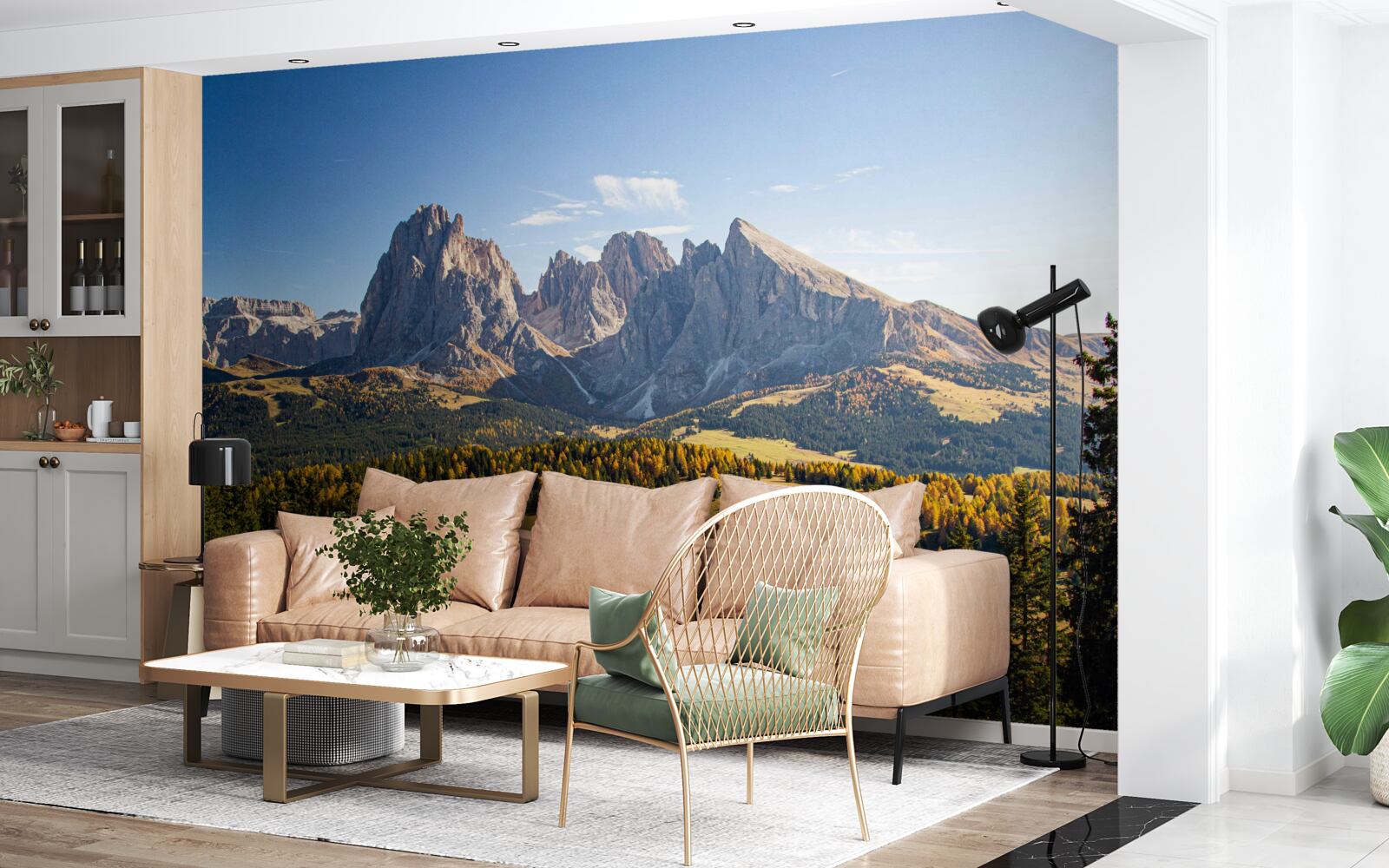 Fotobehang dichte bossen en indrukwekkend langkofelgebergte