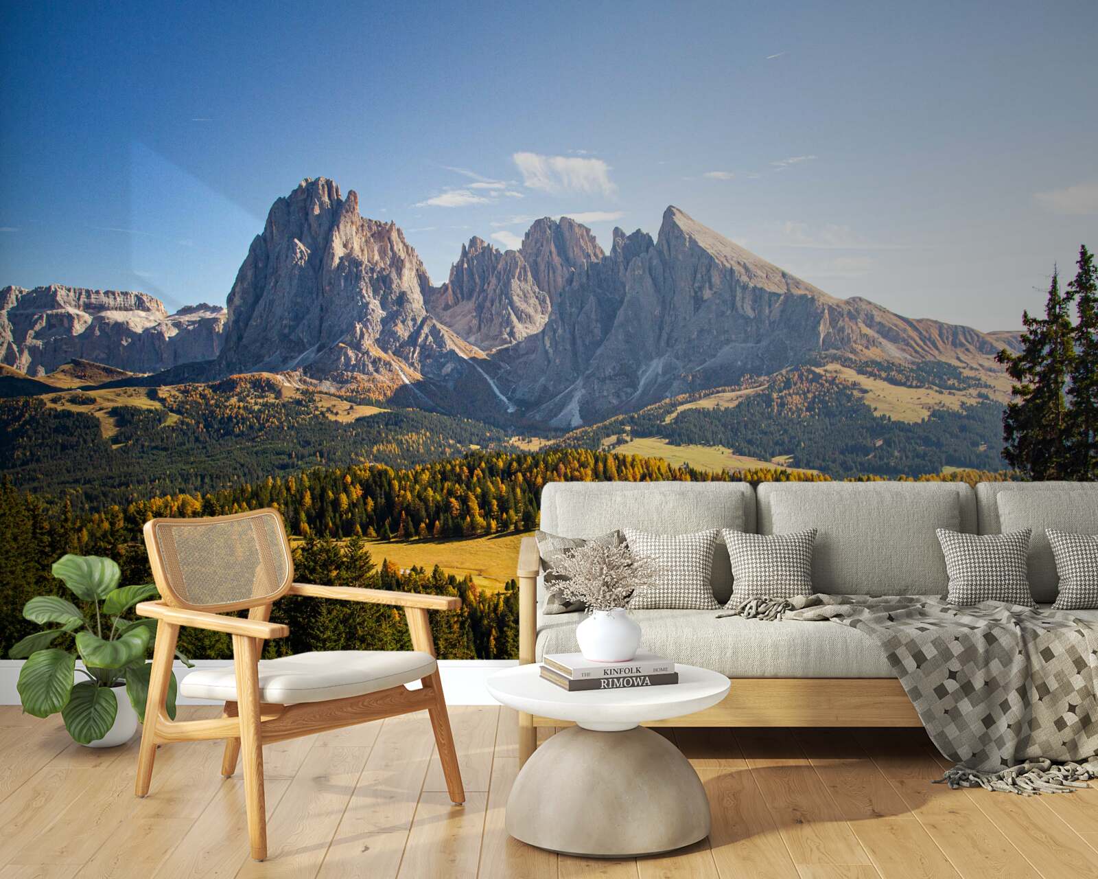 Fotobehang dichte bossen en indrukwekkend langkofelgebergte