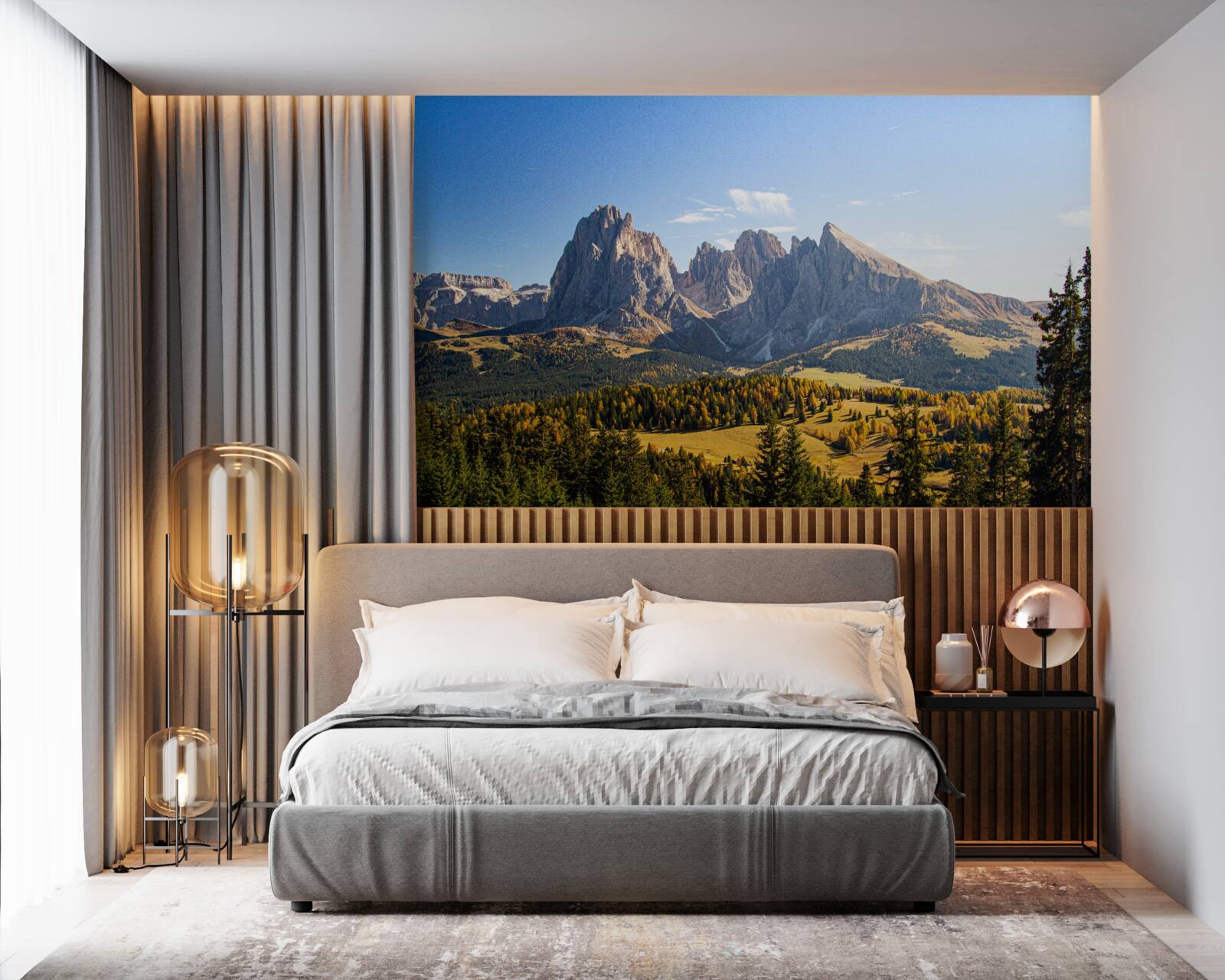 Fotobehang dichte bossen en indrukwekkend langkofelgebergte