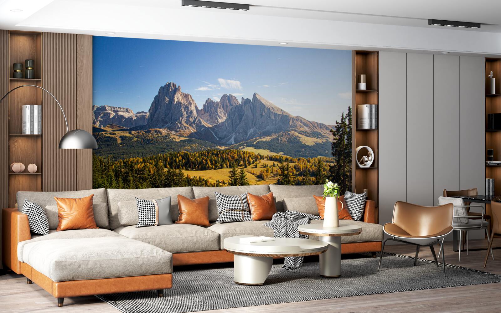 Fotobehang dichte bossen en indrukwekkend langkofelgebergte