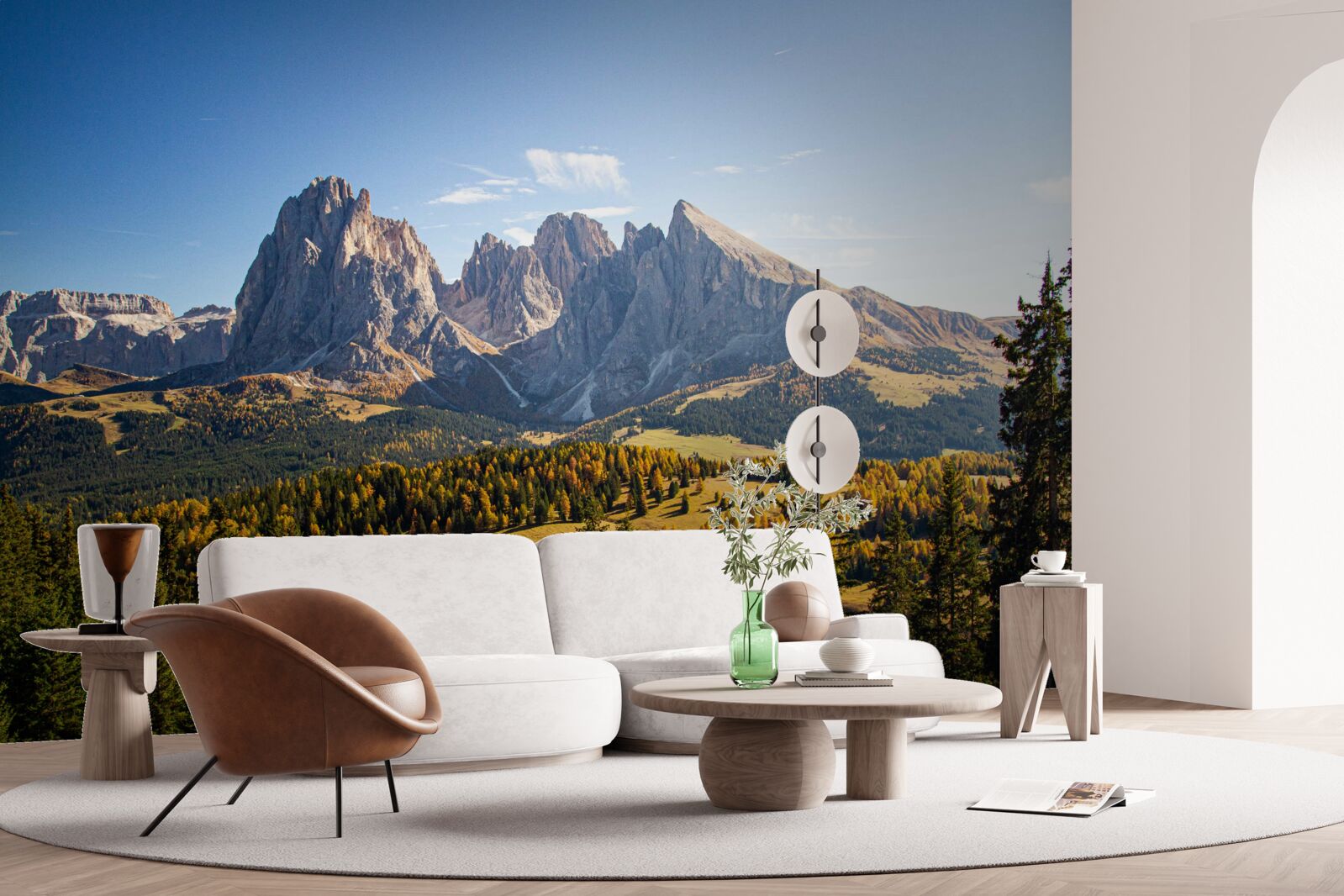 Fotobehang dichte bossen en indrukwekkend langkofelgebergte