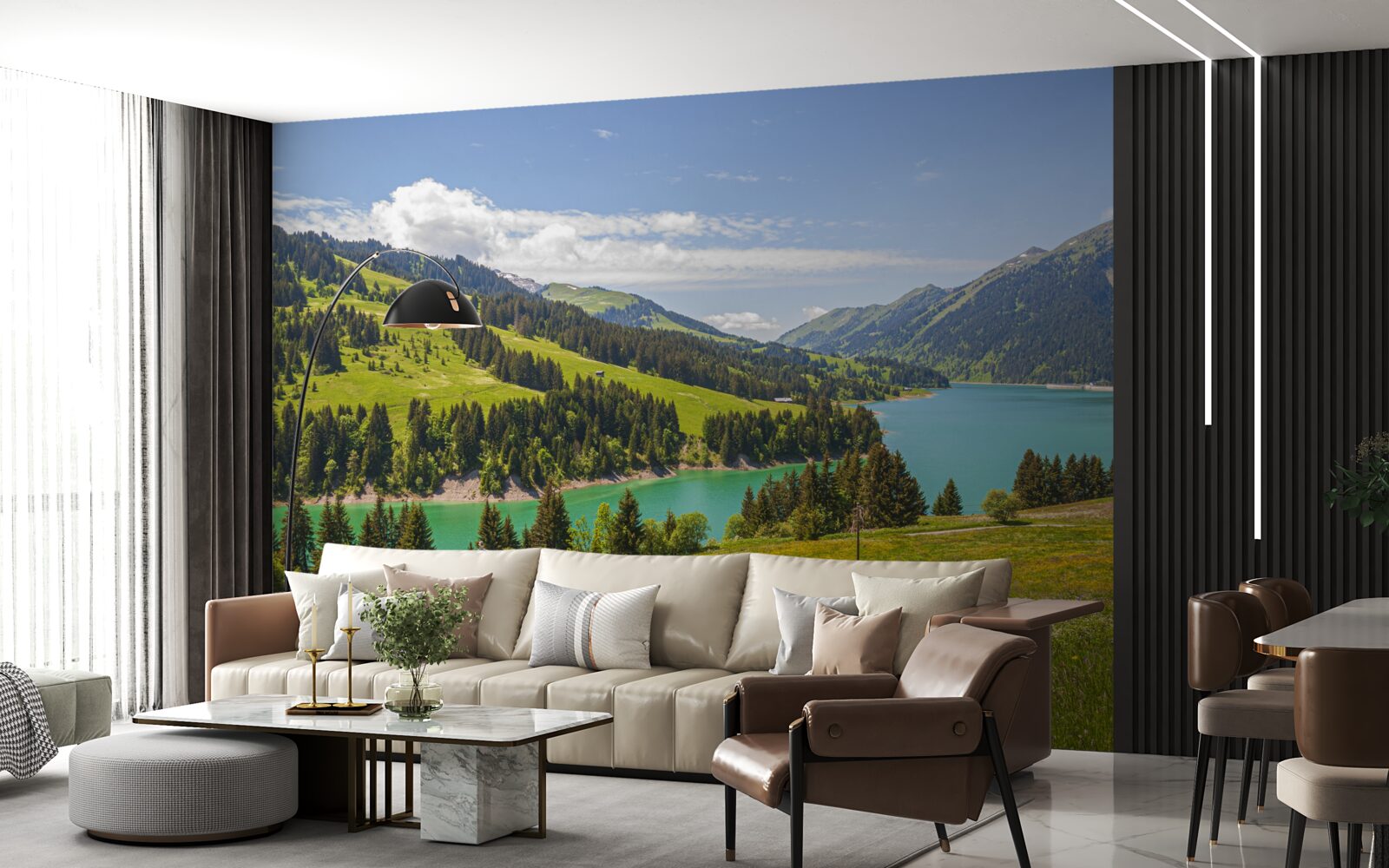 Fotobehang ongren meer met azuurblauw water in de bergen