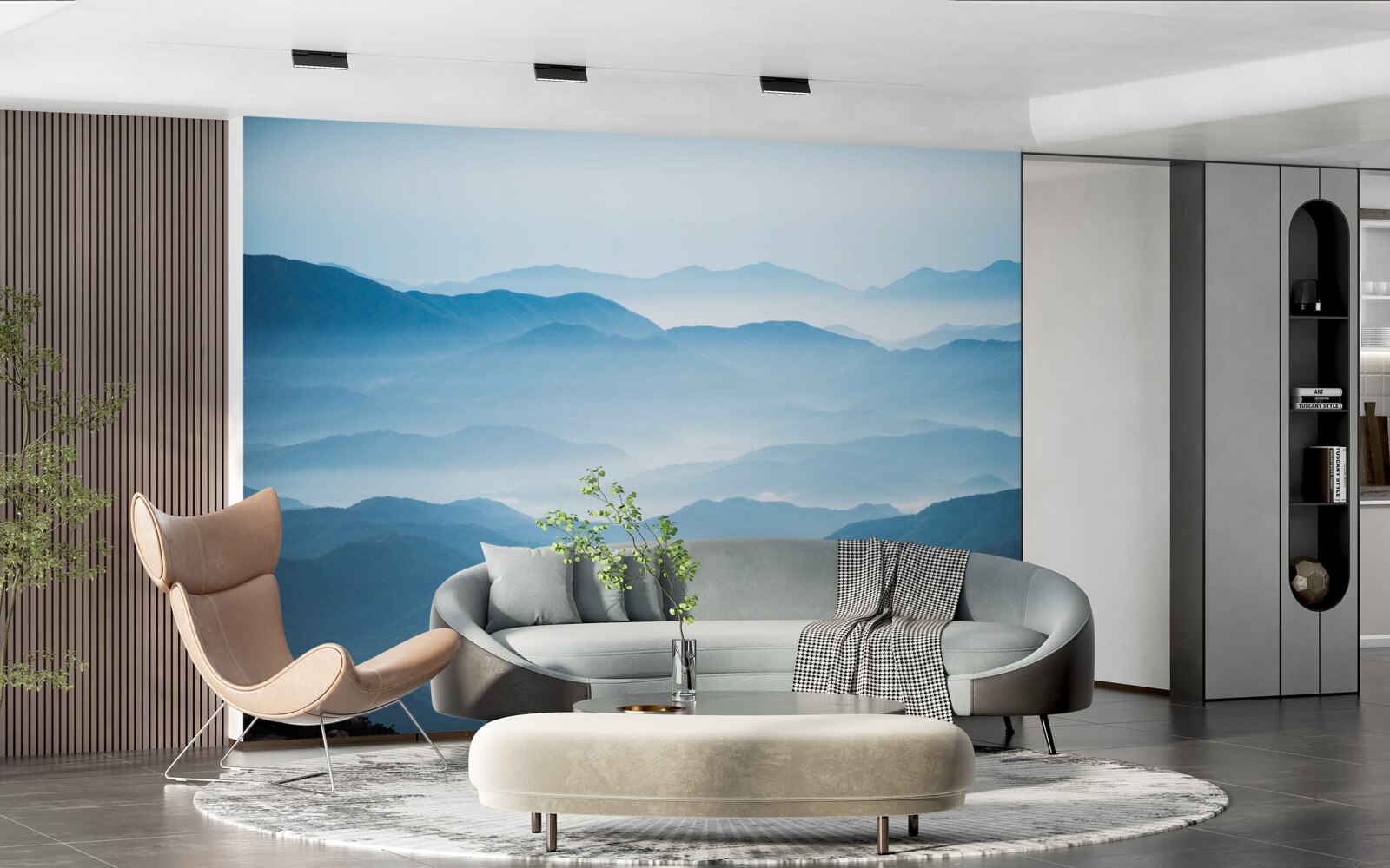 Fotobehang ochtendnevel over de bergtoppen