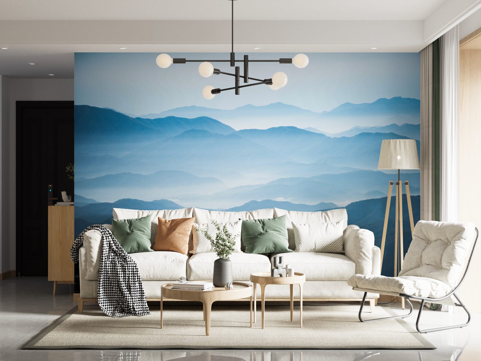 Fotobehang ochtendnevel over de bergtoppen