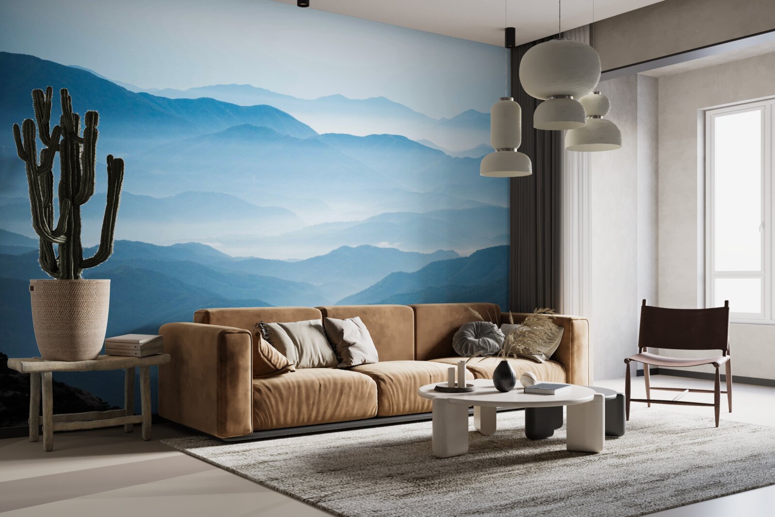 Fotobehang ochtendnevel over de bergtoppen