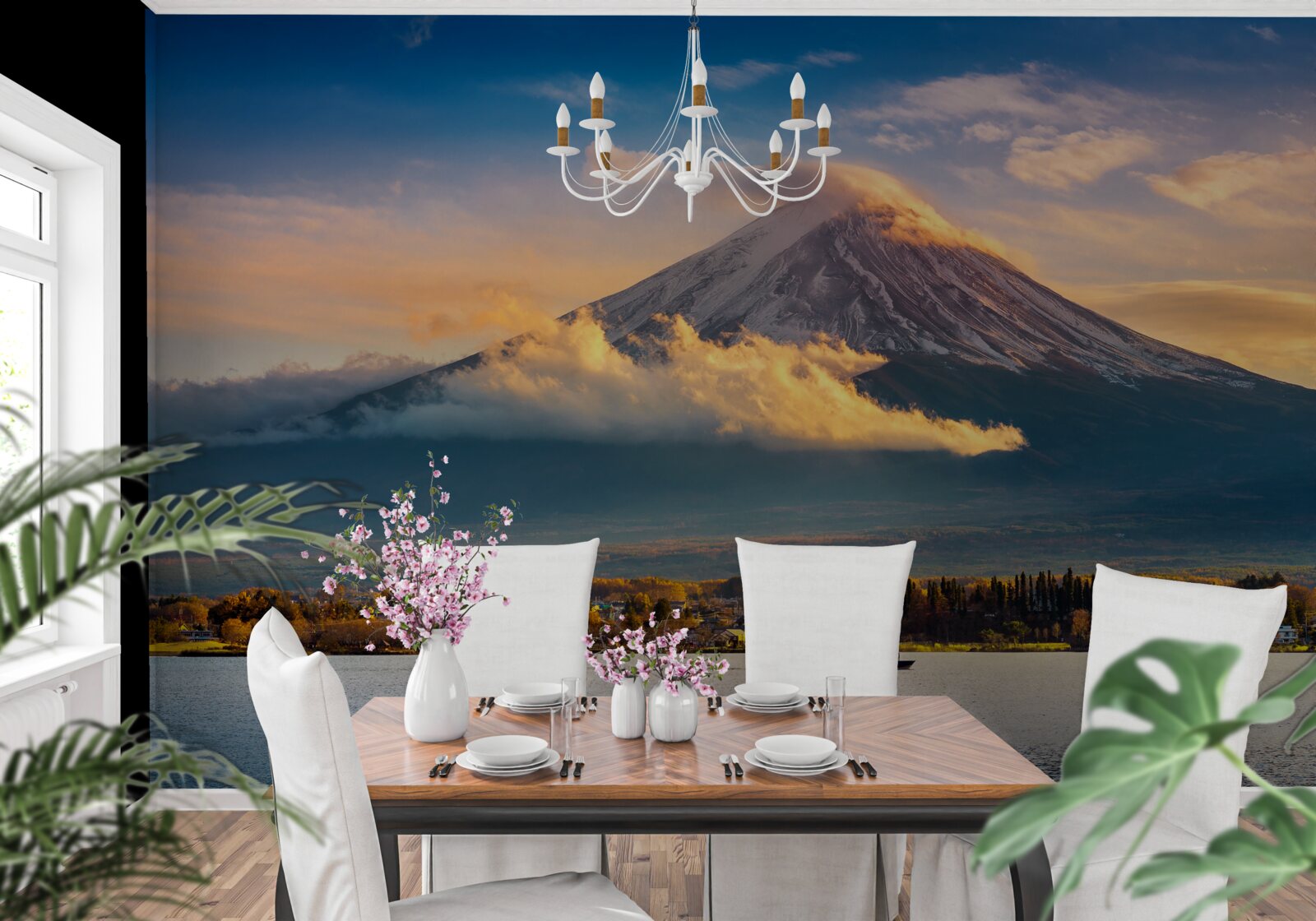 Fotobehang fuji peak is omgeven door dichte mist