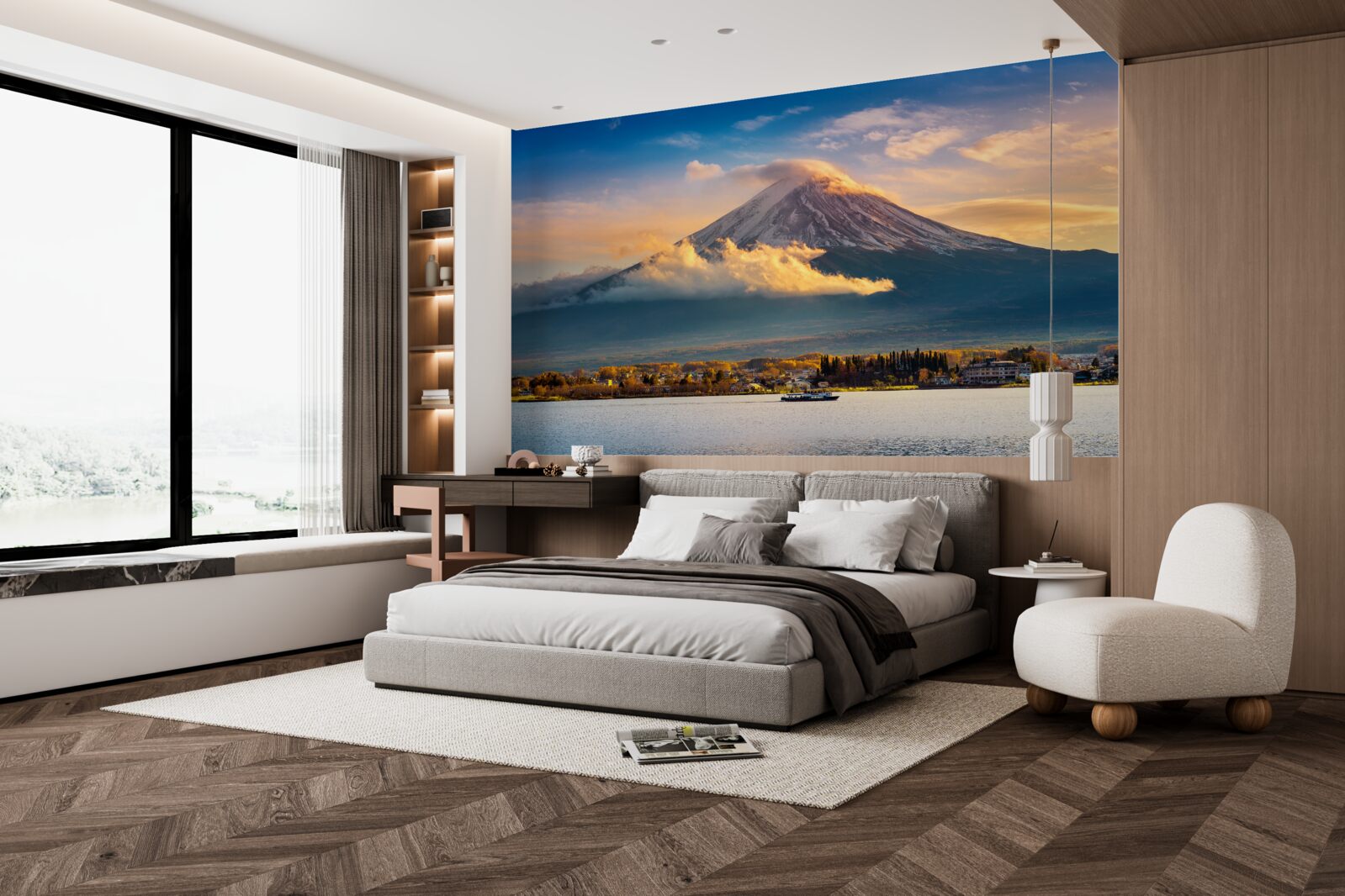 Fotobehang fuji peak is omgeven door dichte mist