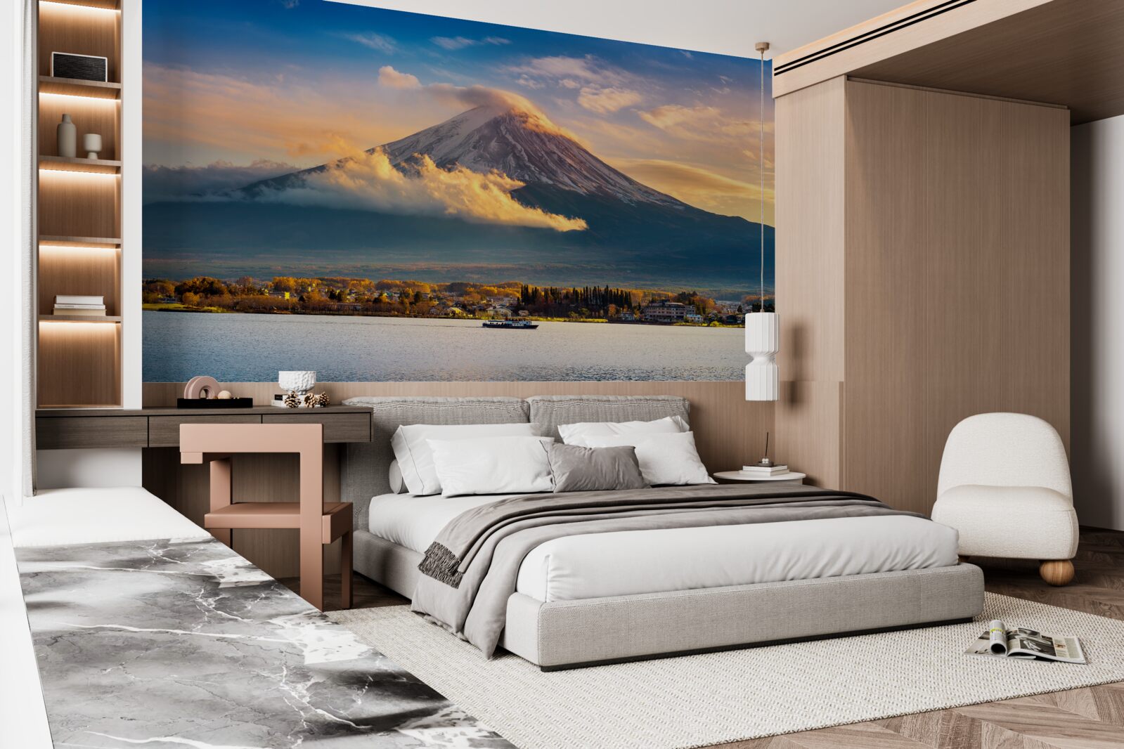 Fotobehang fuji peak is omgeven door dichte mist