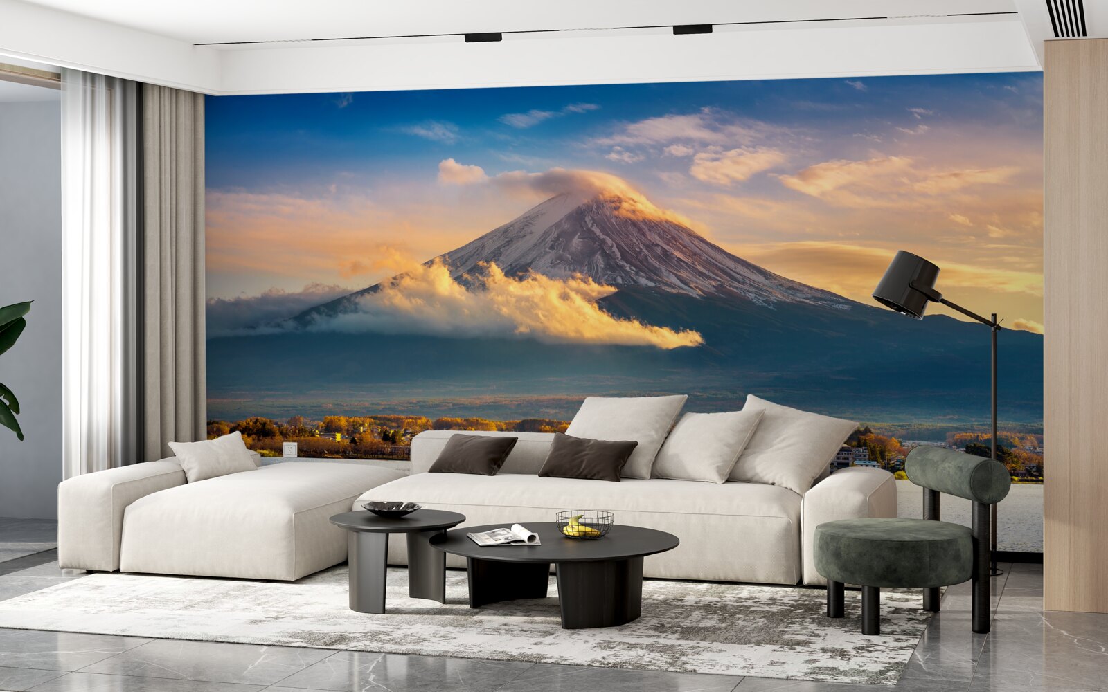 Fotobehang fuji peak is omgeven door dichte mist