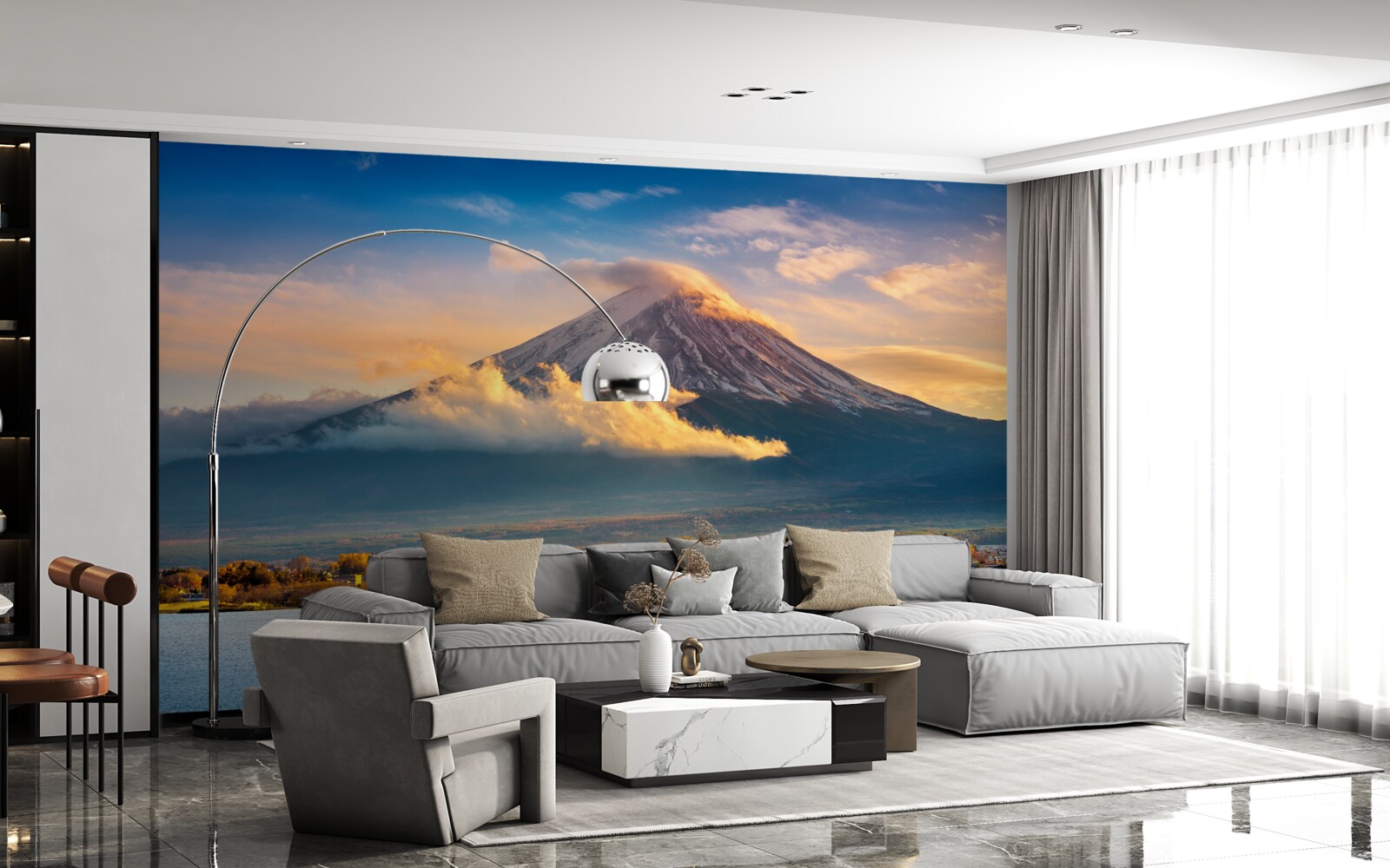 Fotobehang fuji peak is omgeven door dichte mist