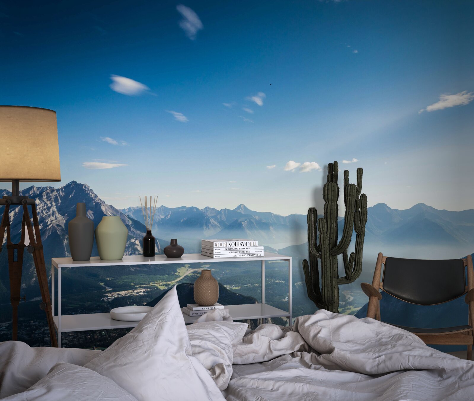 Fotobehang vanaf de toppen van de bergen kun je de uitgestrekte blauwe lucht zien