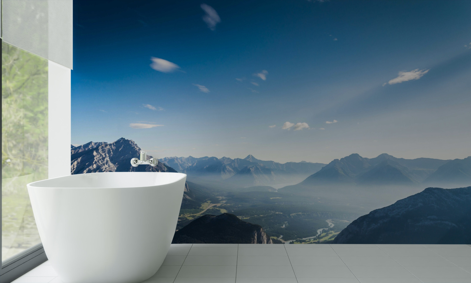 Fotobehang vanaf de toppen van de bergen kun je de uitgestrekte blauwe lucht zien