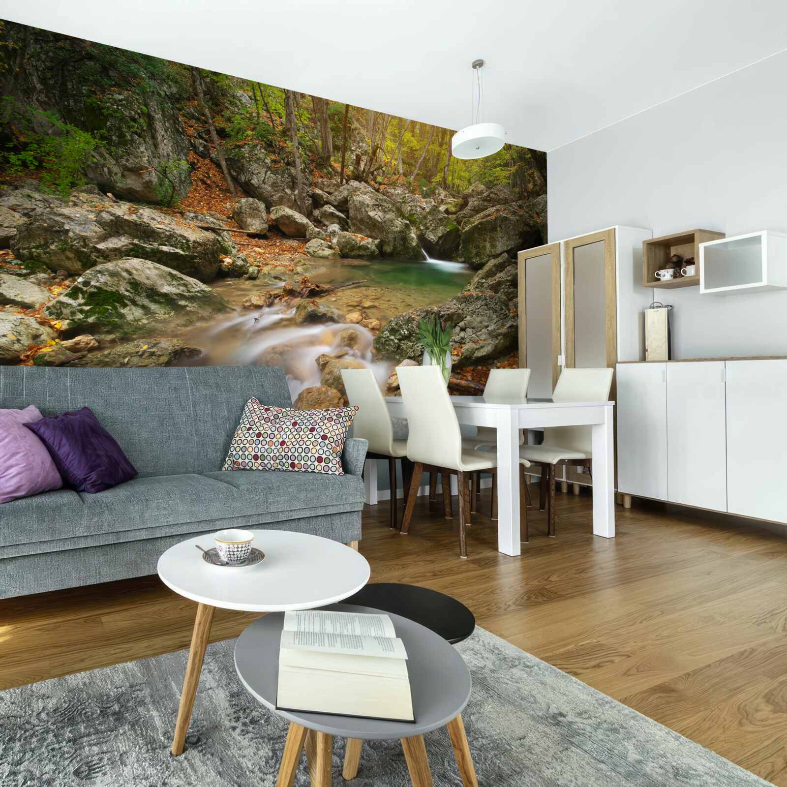 Fotobehang rivierstroom in de herfst