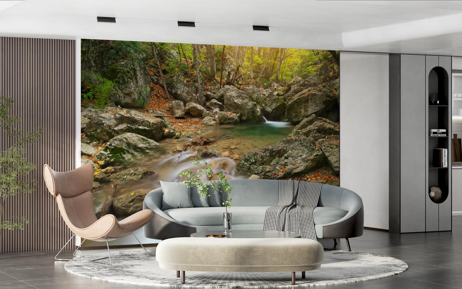 Fotobehang rivierstroom in de herfst