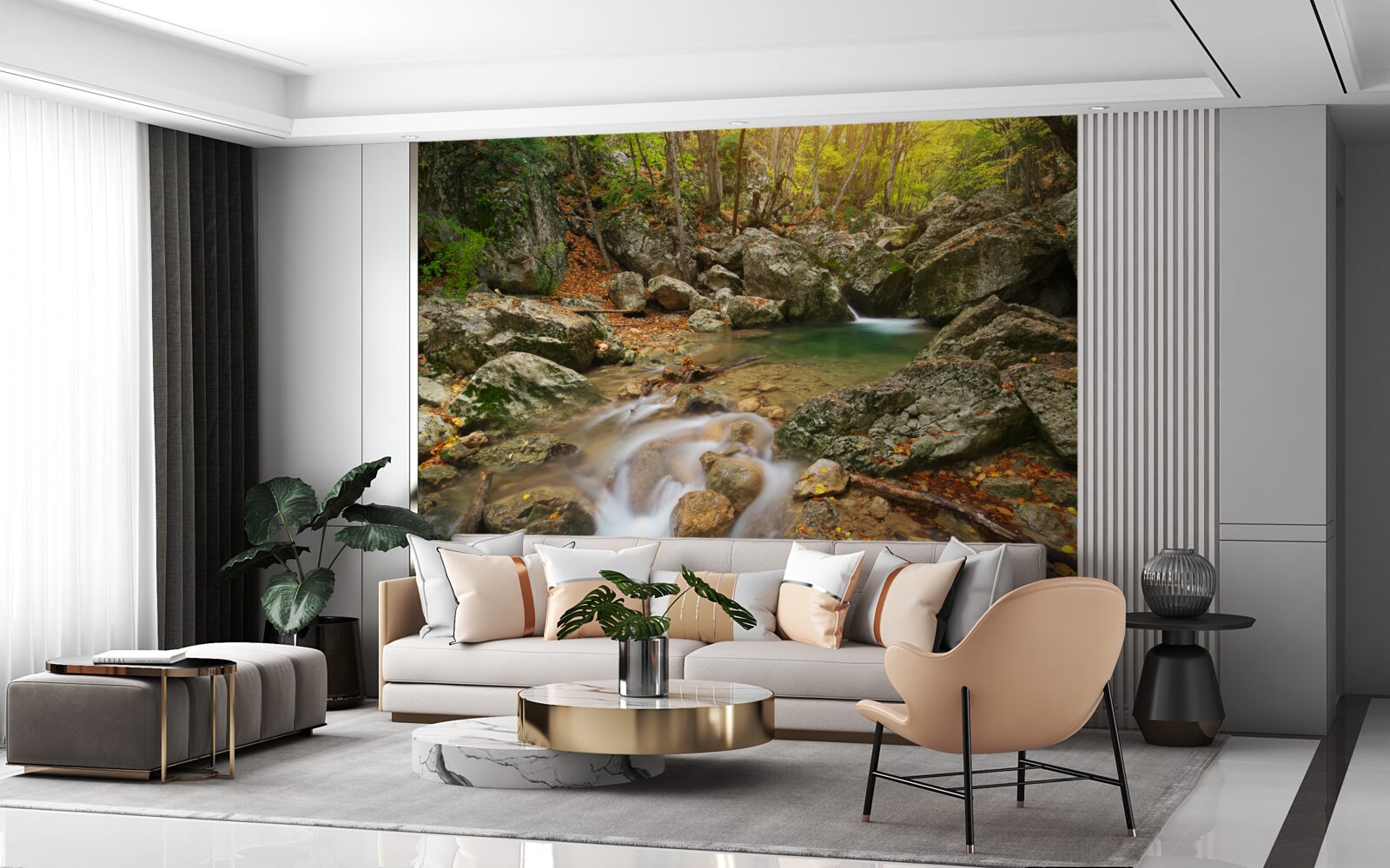 Fotobehang rivierstroom in de herfst