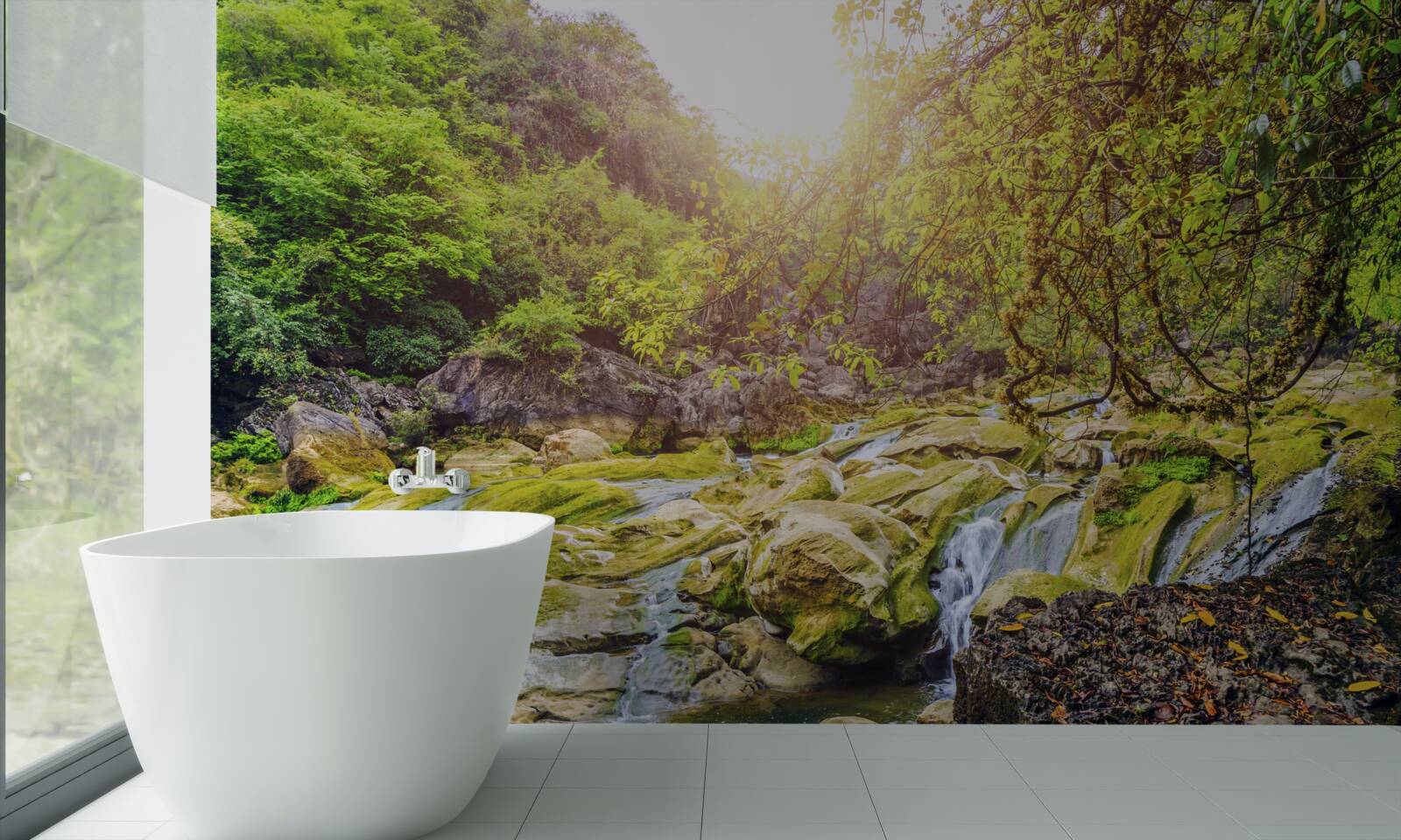 Fotobehang zonsopgang over de rivier met zijn kleurrijke natuur