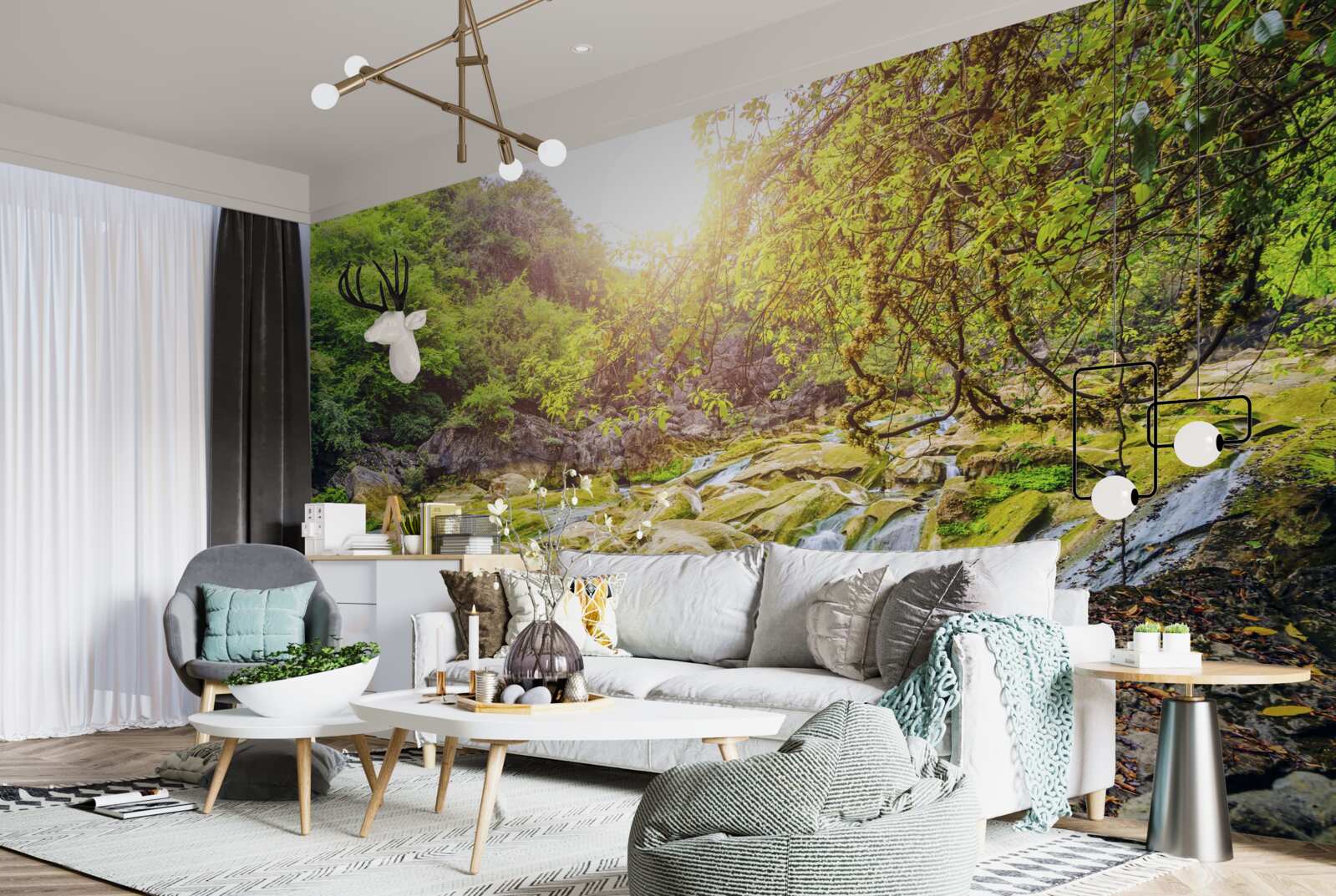 Fotobehang zonsopgang over de rivier met zijn kleurrijke natuur