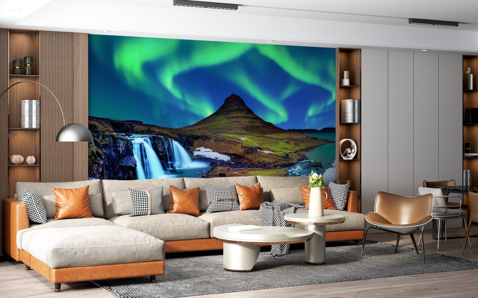 Fotobehang waterval presenteert prachtig noorderlicht