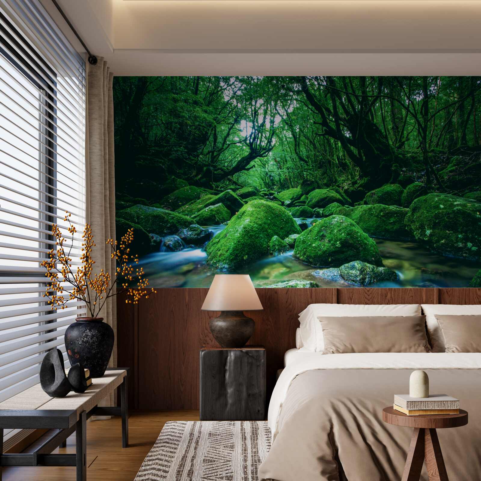 Fotobehang bos in slaap gedompeld aan de voet van een waterval