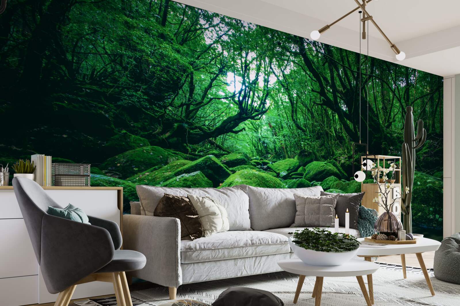 Fotobehang bos in slaap gedompeld aan de voet van een waterval