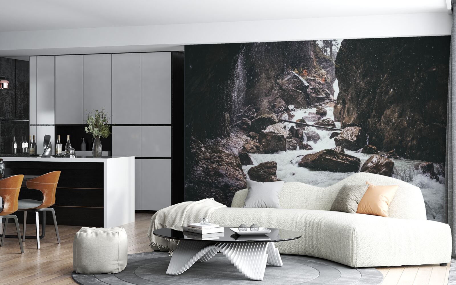 Fotobehang tussen de rotsen is een majestueuze bergwaterval