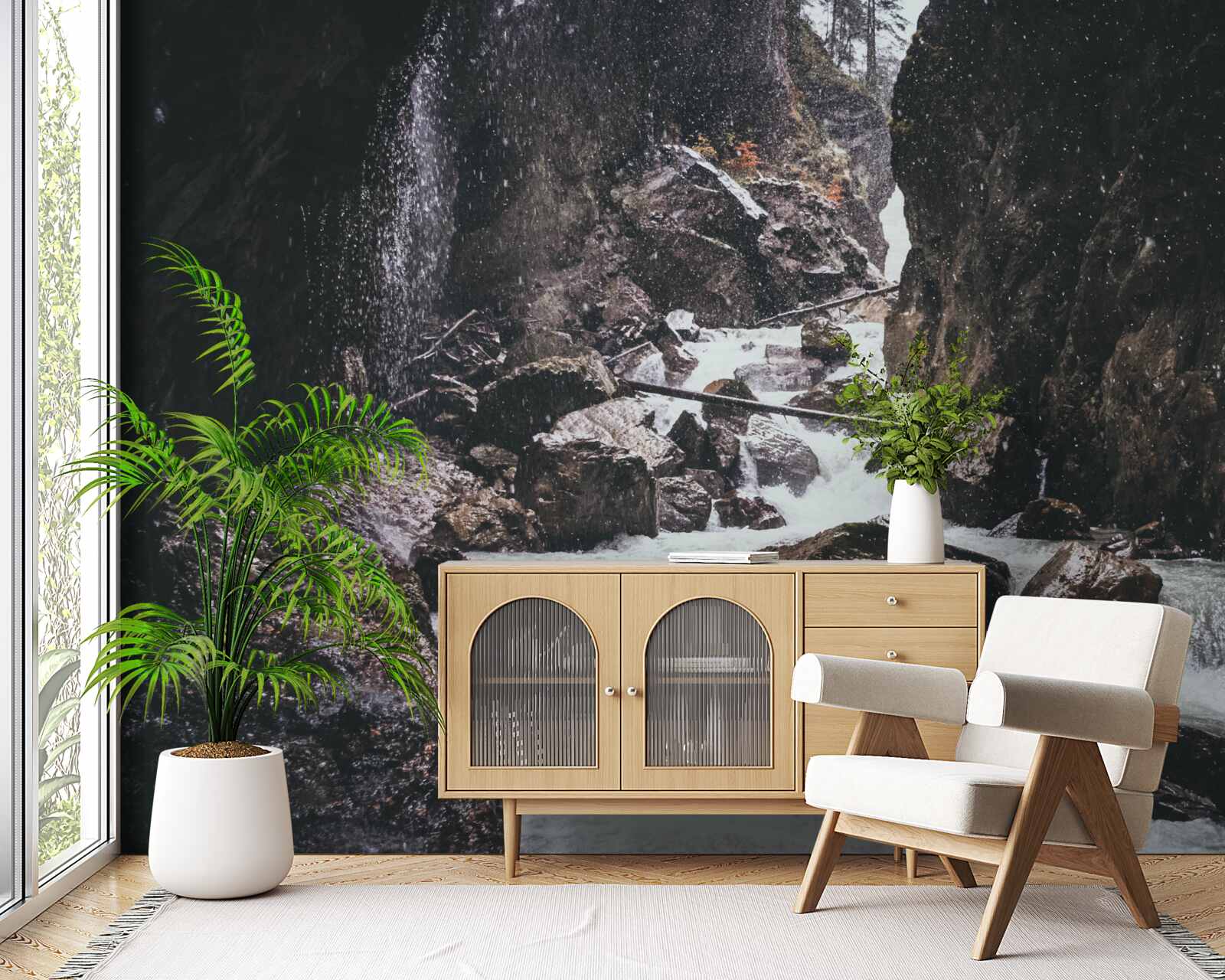 Fotobehang tussen de rotsen is een majestueuze bergwaterval