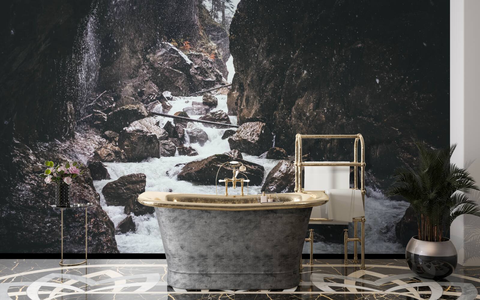 Fotobehang tussen de rotsen is een majestueuze bergwaterval