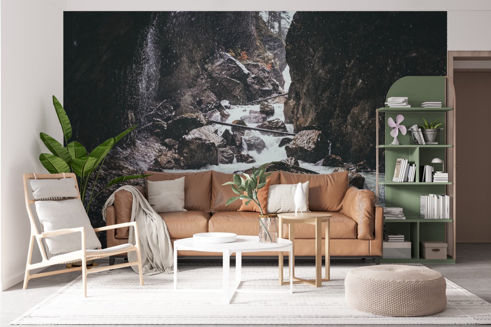 Fotobehang tussen de rotsen is een majestueuze bergwaterval