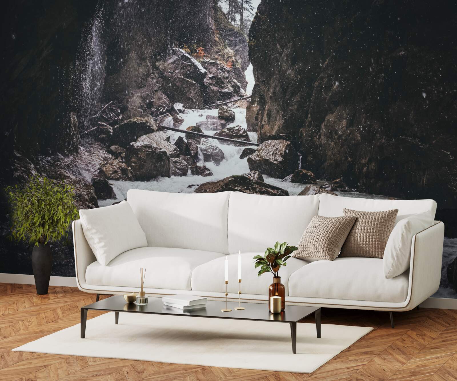 Fotobehang tussen de rotsen is een majestueuze bergwaterval