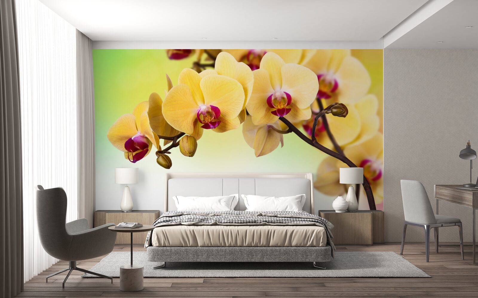 Fotobehang tak van geel bloeiende orchidee