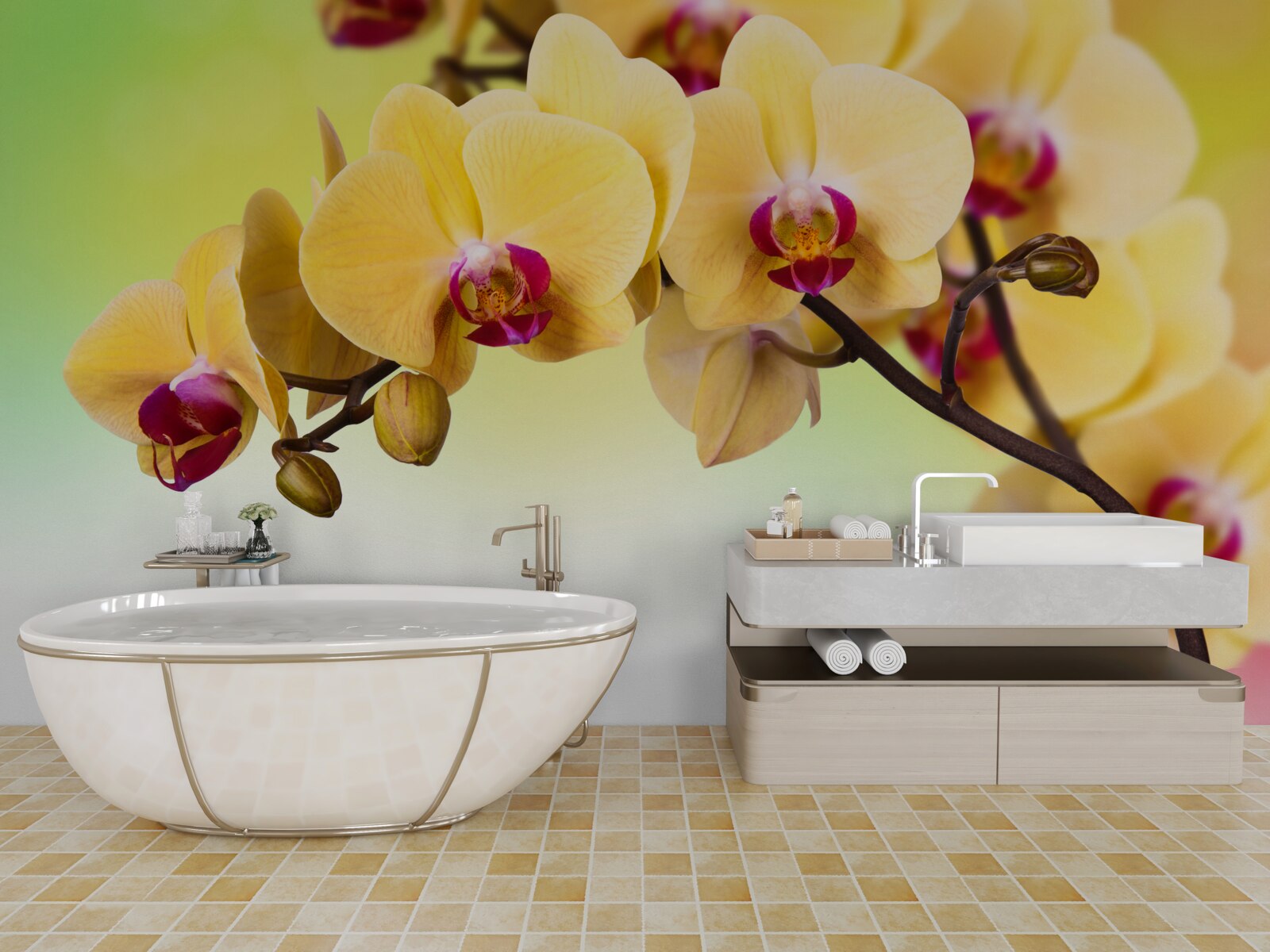 Fotobehang tak van geel bloeiende orchidee