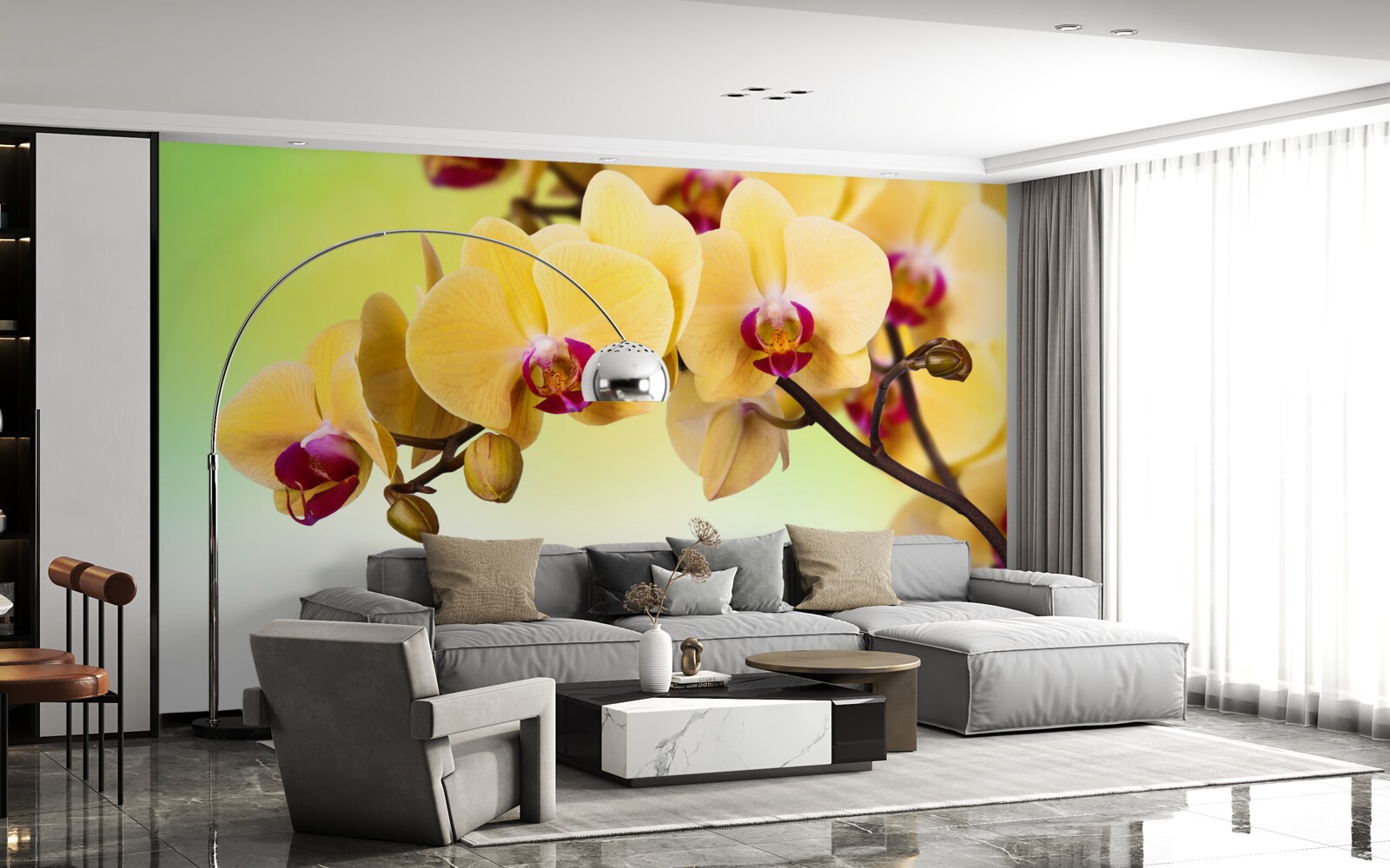 Fotobehang tak van geel bloeiende orchidee