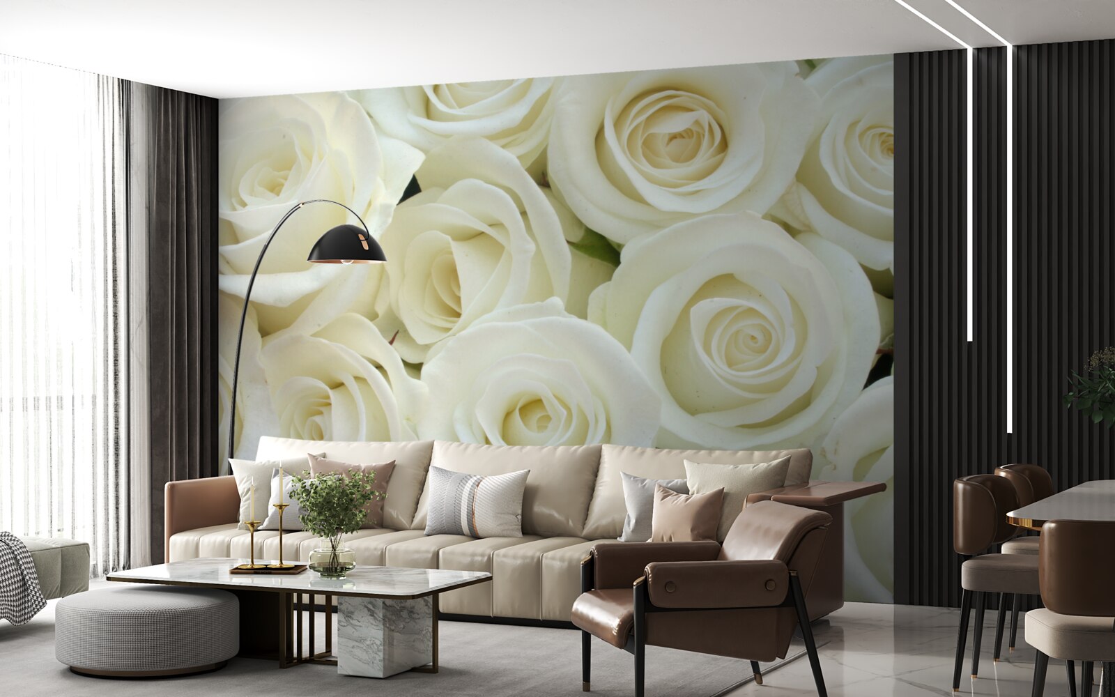 Fotobehang boeket bevat witte rozen