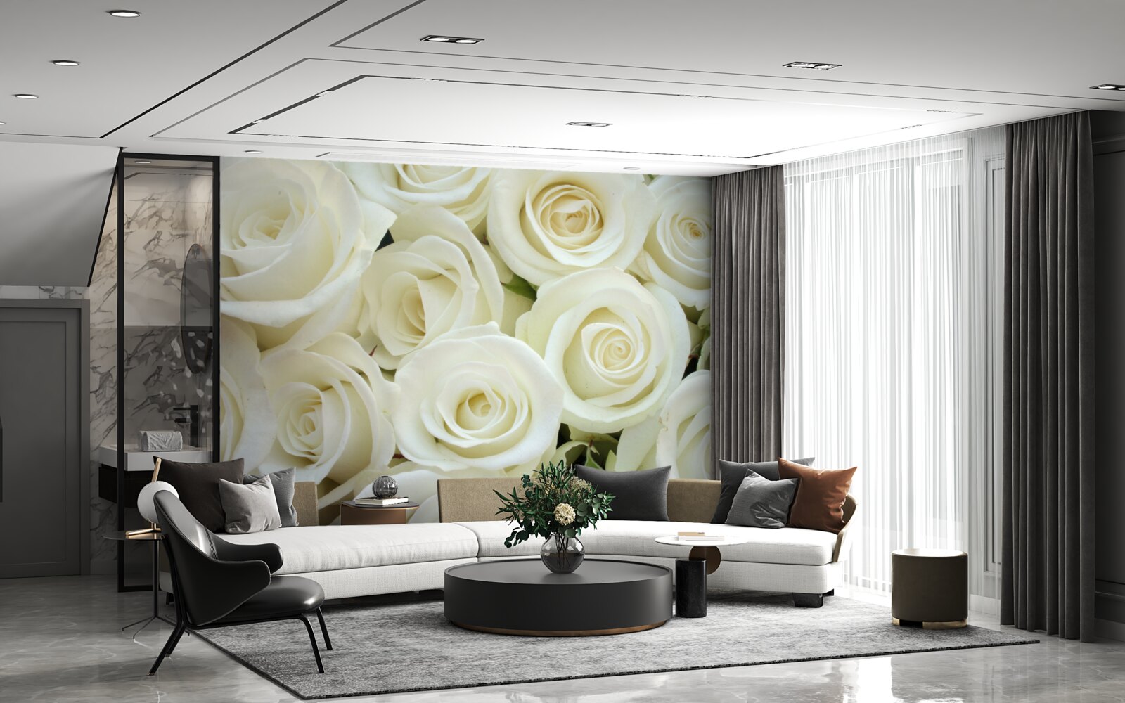 Fotobehang boeket bevat witte rozen