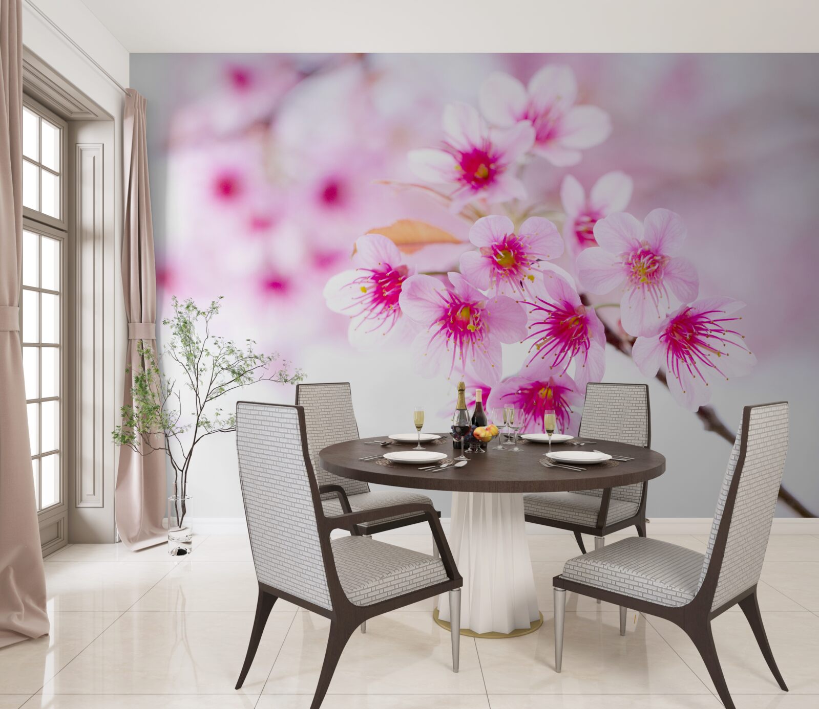 Fotobehang roze sakura tak bloem