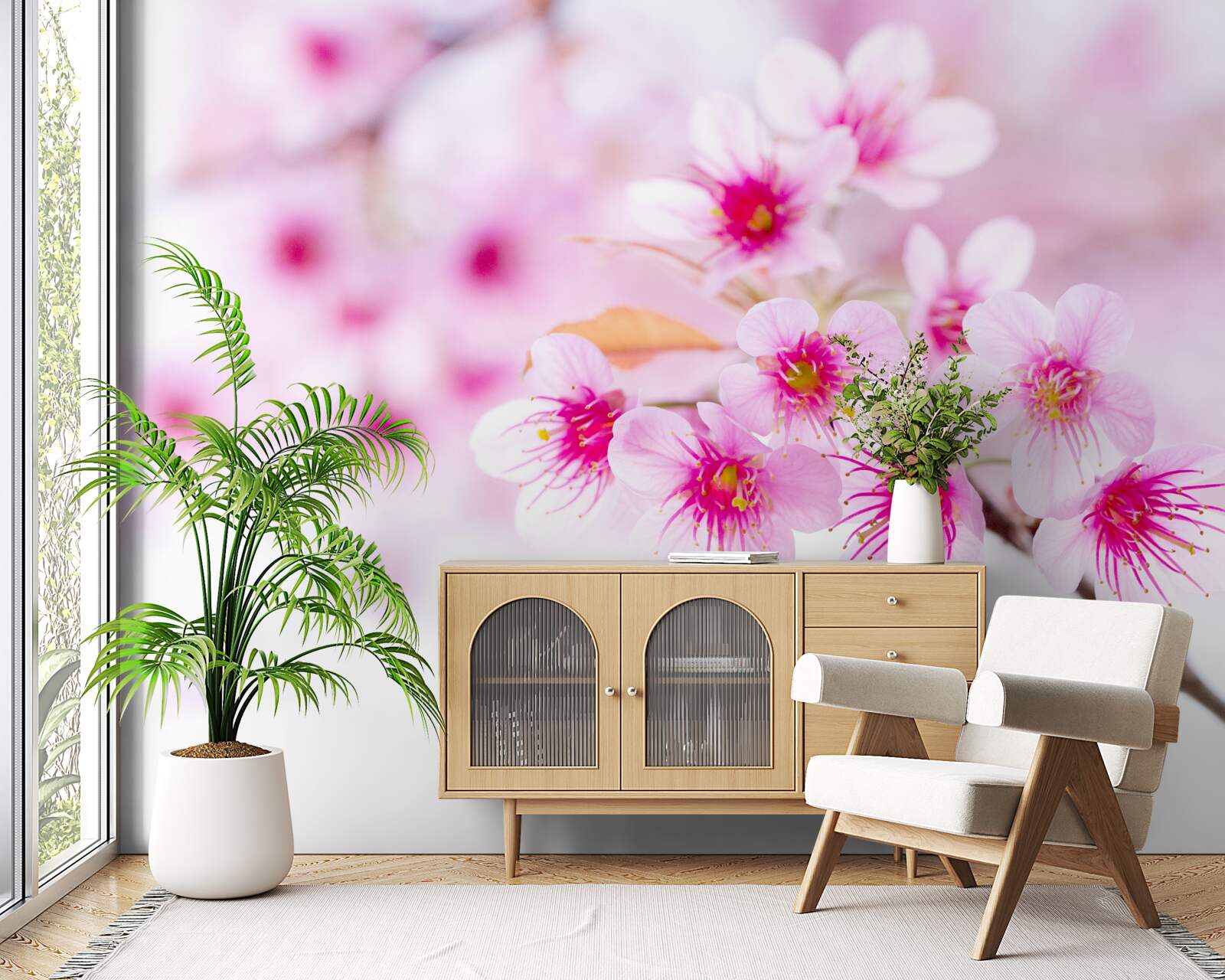 Fotobehang roze sakura tak bloem