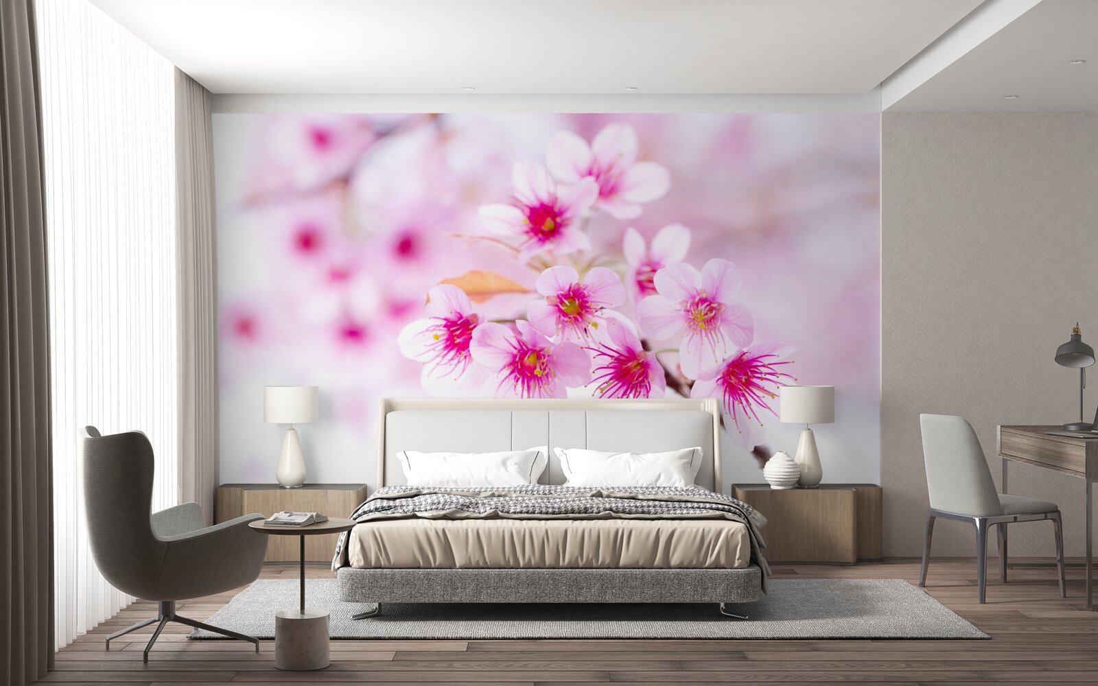 Fotobehang roze sakura tak bloem