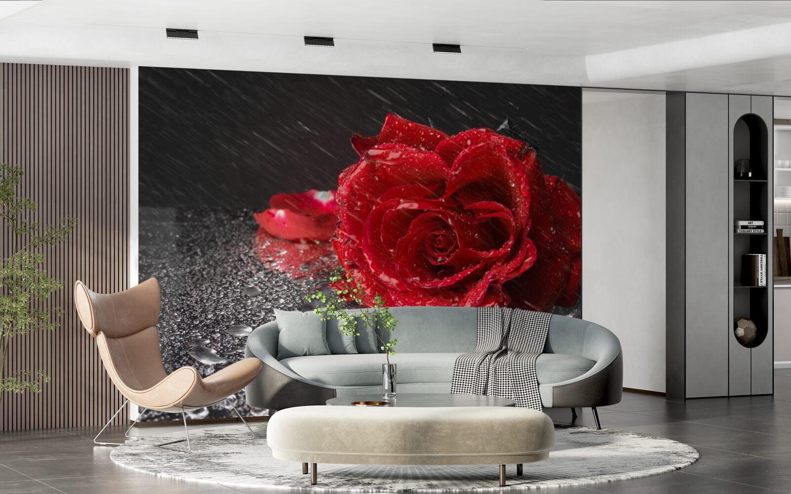 Fotobehang een roos in de regen, rood als bloed